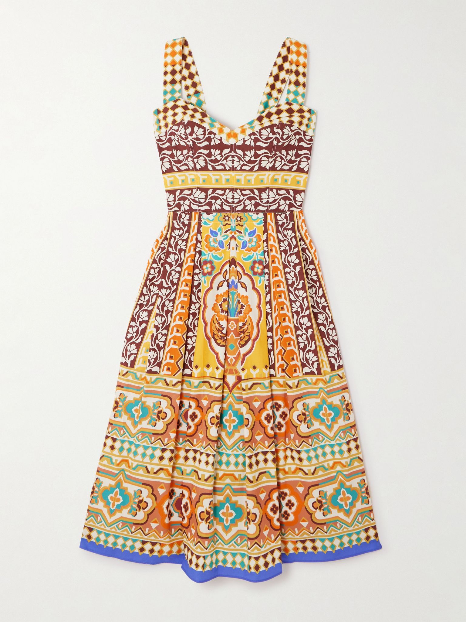 Pleated printed cotton-poplin midi dress Yellow - 1