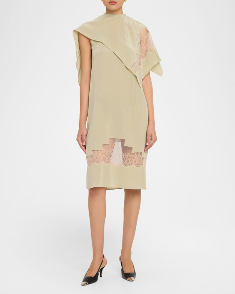 FERRAGAMO Lace-Inset Envers Silk Capelet Midi Dress outlook