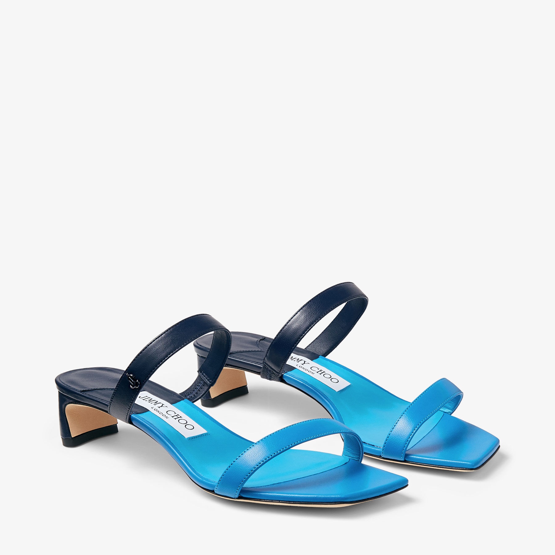 JIMMY CHOO Kyda 35 Sky and Navy Nappa Leather Sandals