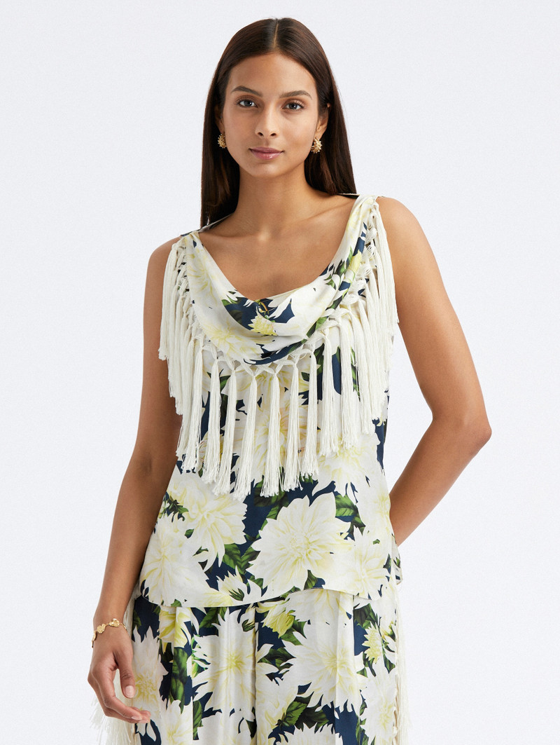 DAHLIA SILK TWILL FRINGE DETAIL BLOUSE - 1