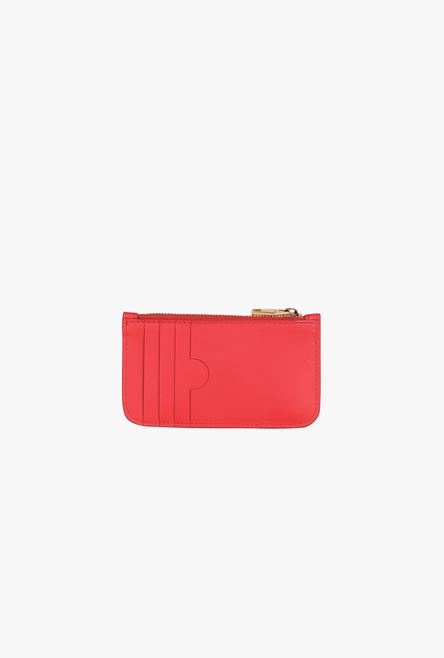 Red debossed leather card holder with Balmain monogram - 3