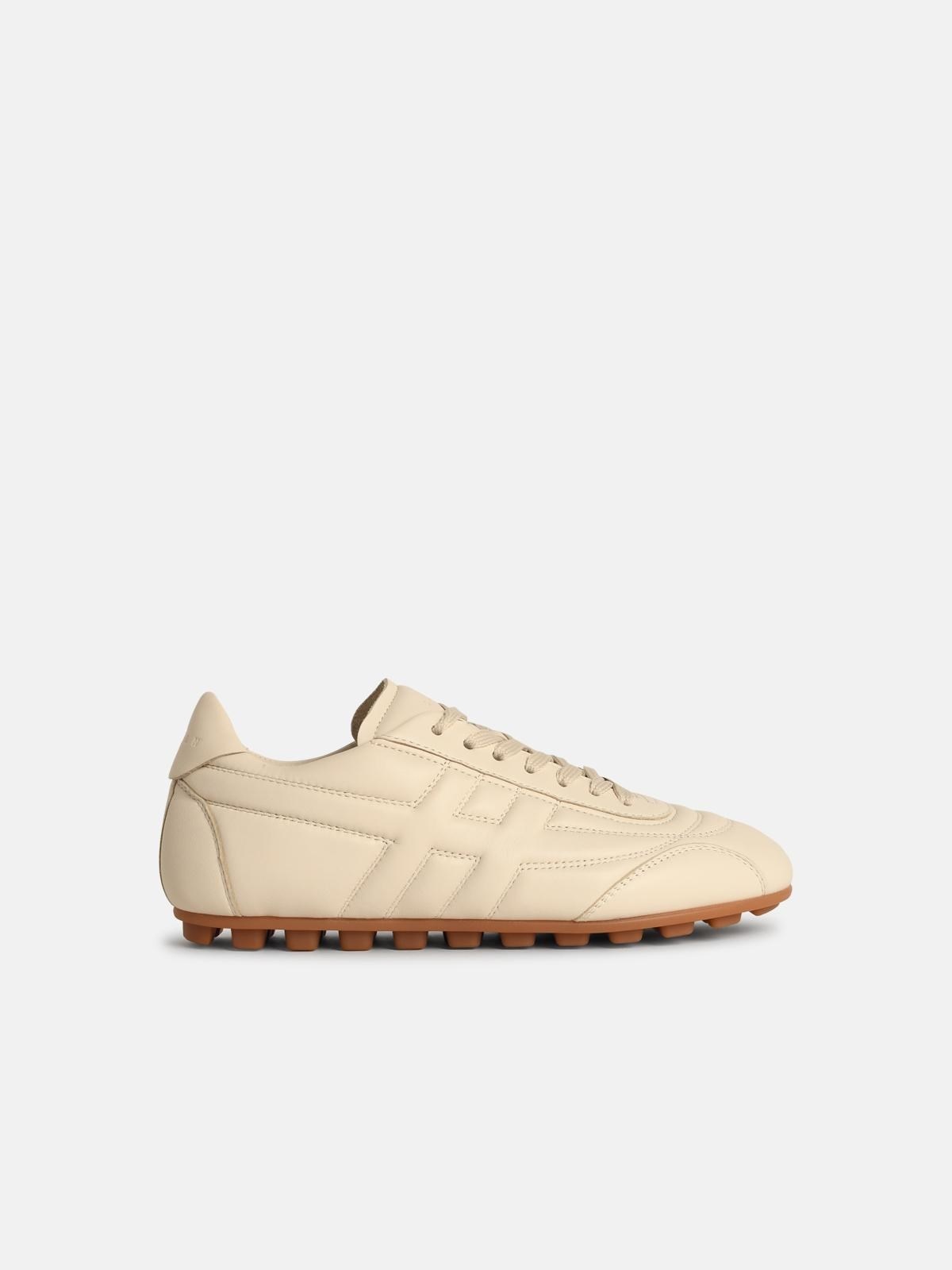 'H693' YOGURT-COLORED SMOOTH LEATHER SNEAKERS - 1