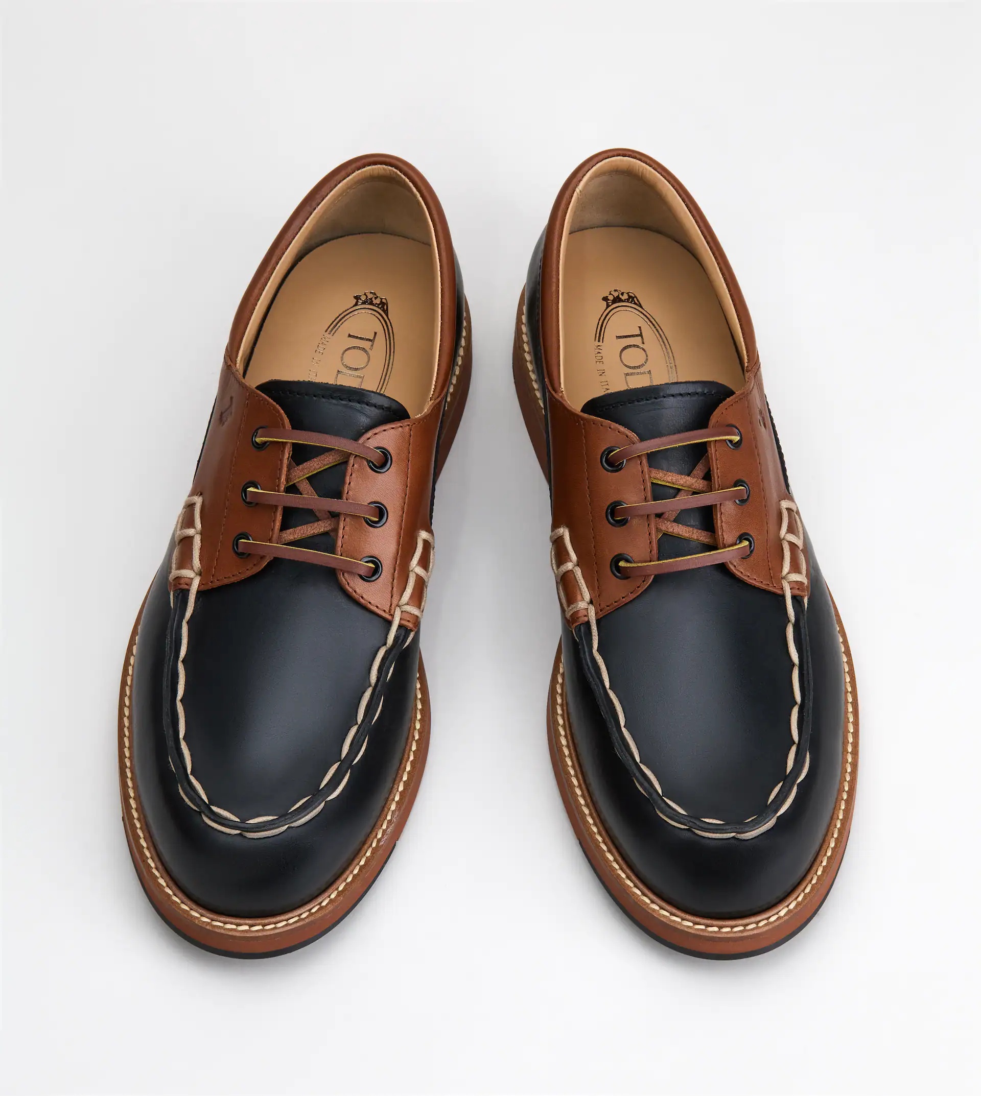 LACE-UPS IN LEATHER - BLACK, BROWN - 5