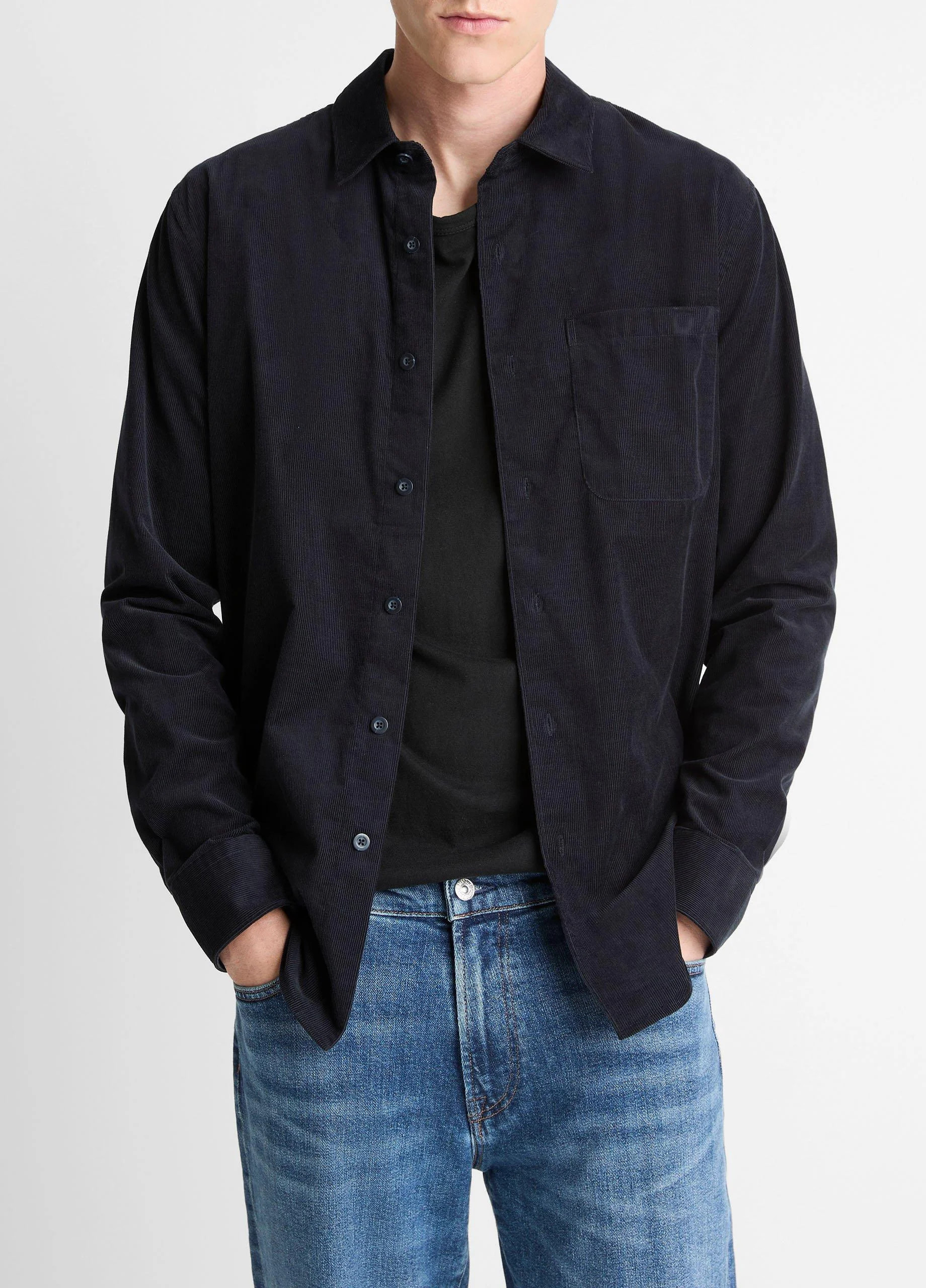 Italian Cotton Corduroy Button-Front Shirt - 1