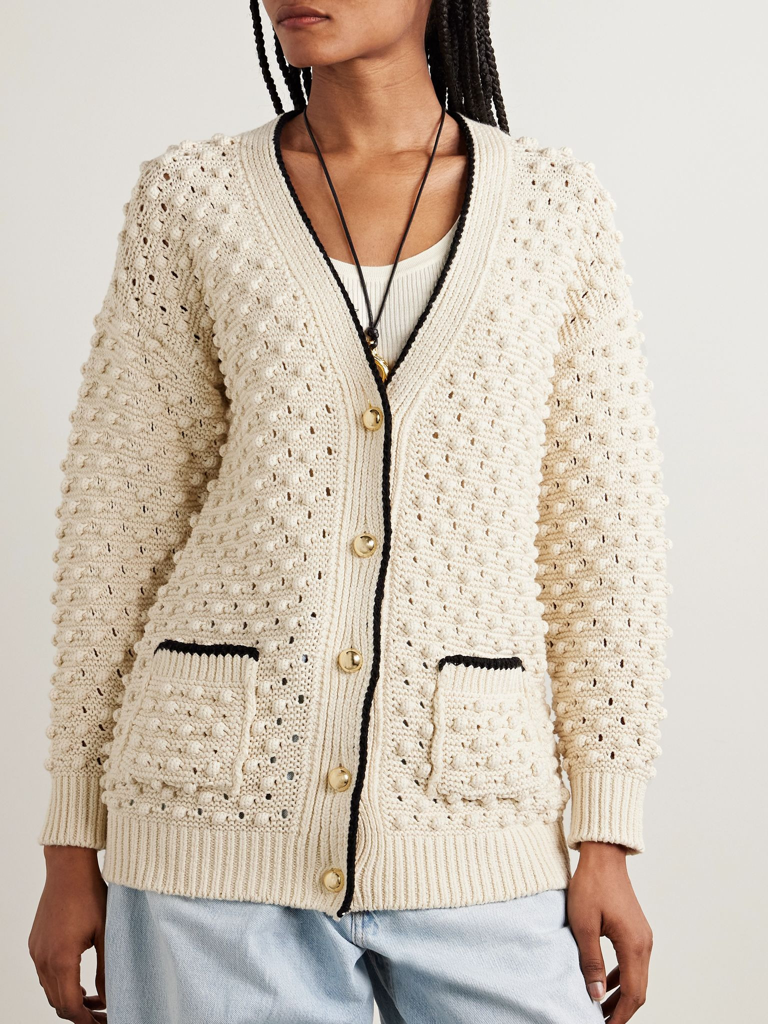 The Bauble textured-knit cotton cardigan Cream - 3