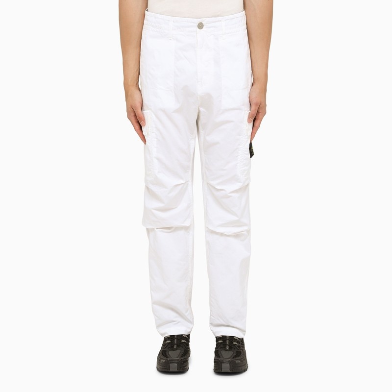 White cotton cargo trousers - 1