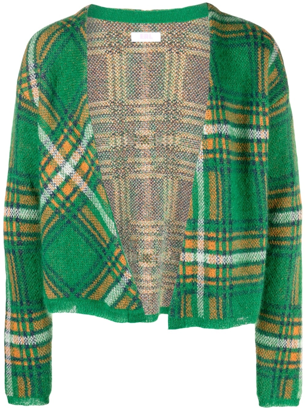 knit plaid check-pattern cardigan - 1