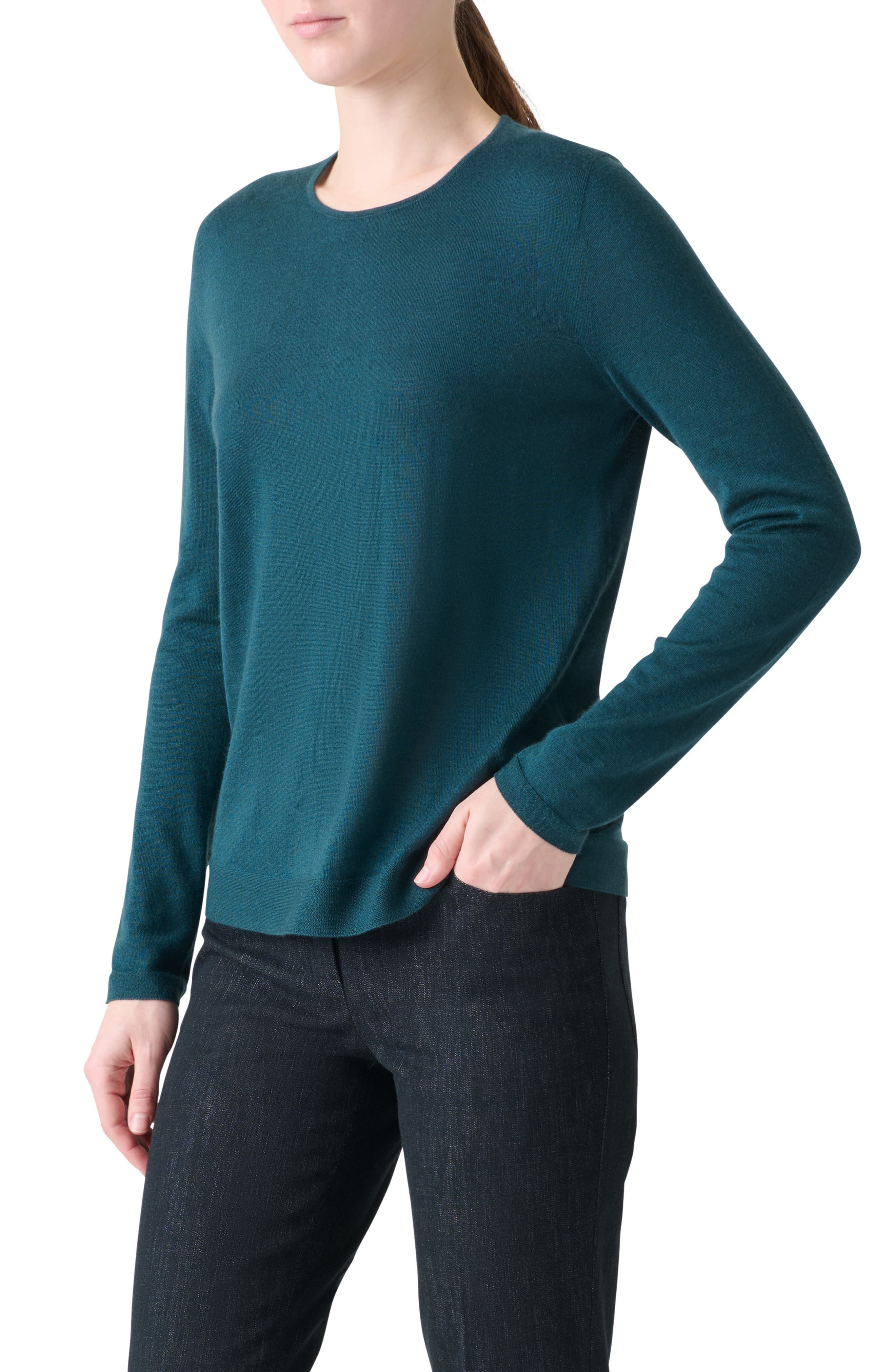 Akris Fine Guage Cashmere & Silk Crewneck Sweater in River Green at Nordstrom - 3