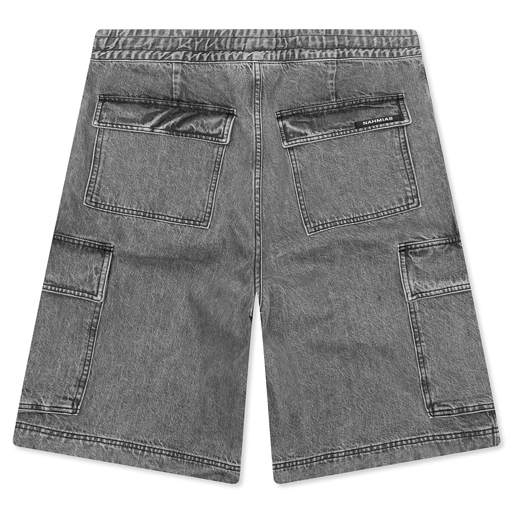 WASHED PLEATED CARGO SHORTS - GREY WASH - 2