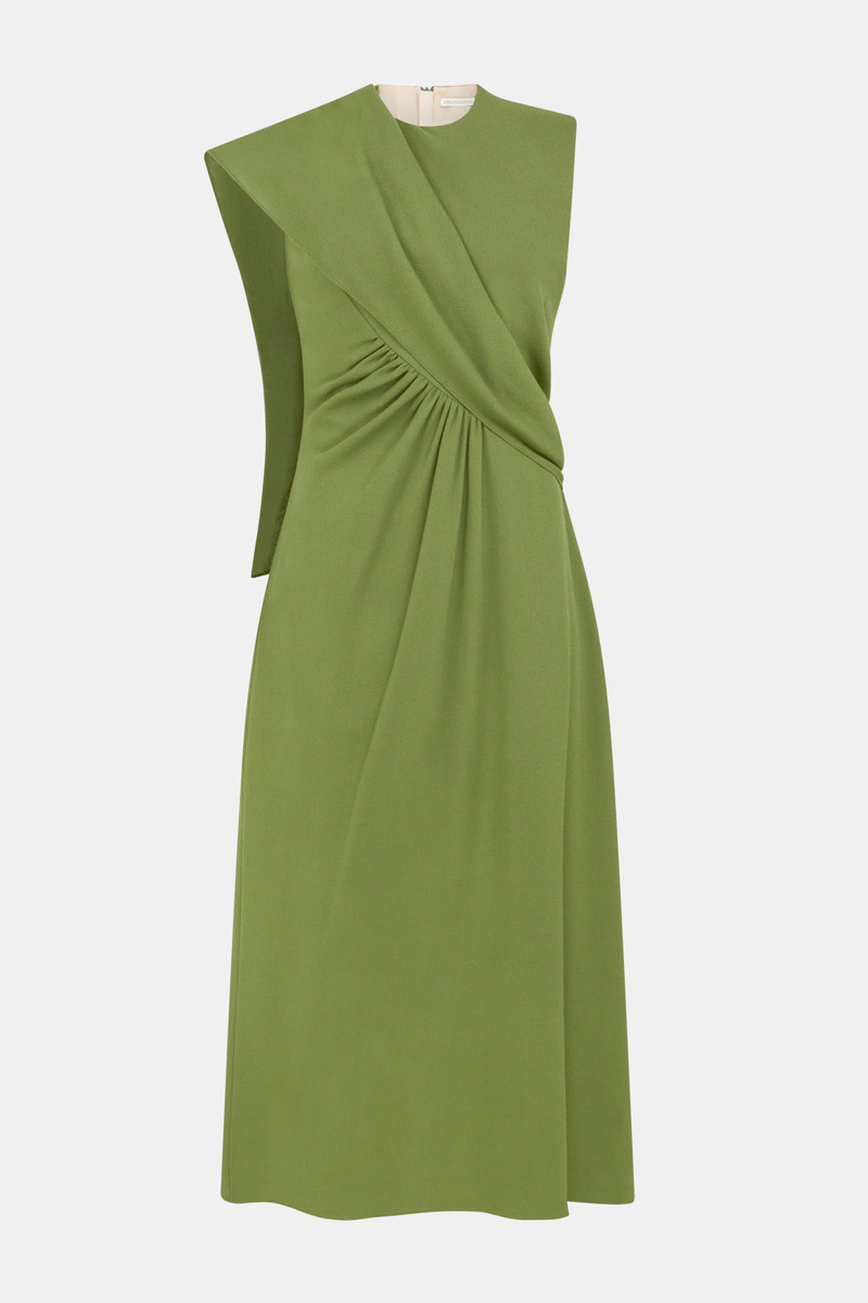 Tidus Dress In Olive Single Wool Crepe 1