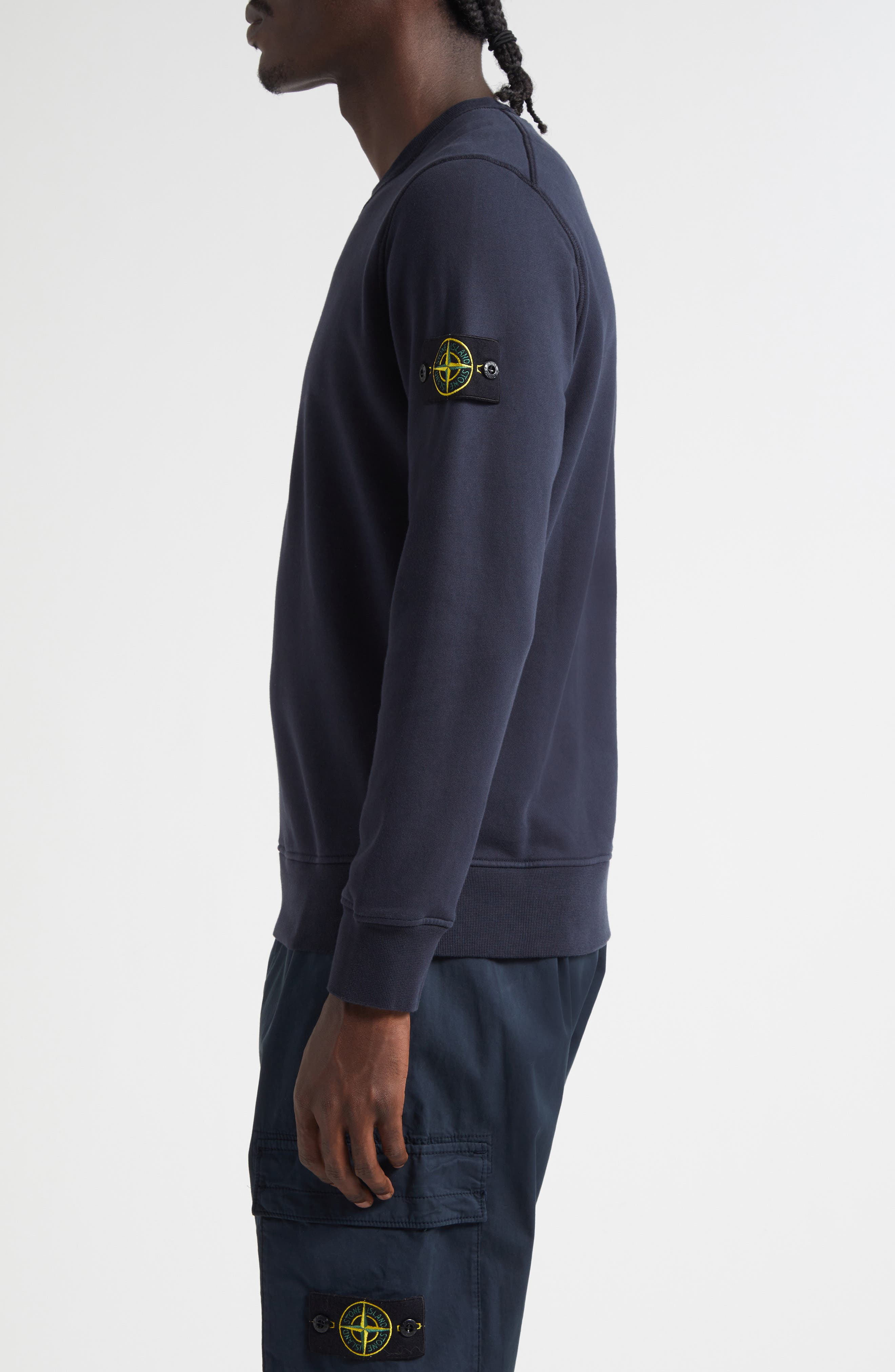 Stone Island Compass Logo Patch Cotton Crewneck Sweatshirt in V0020 Navy Blue at Nordstrom - 3