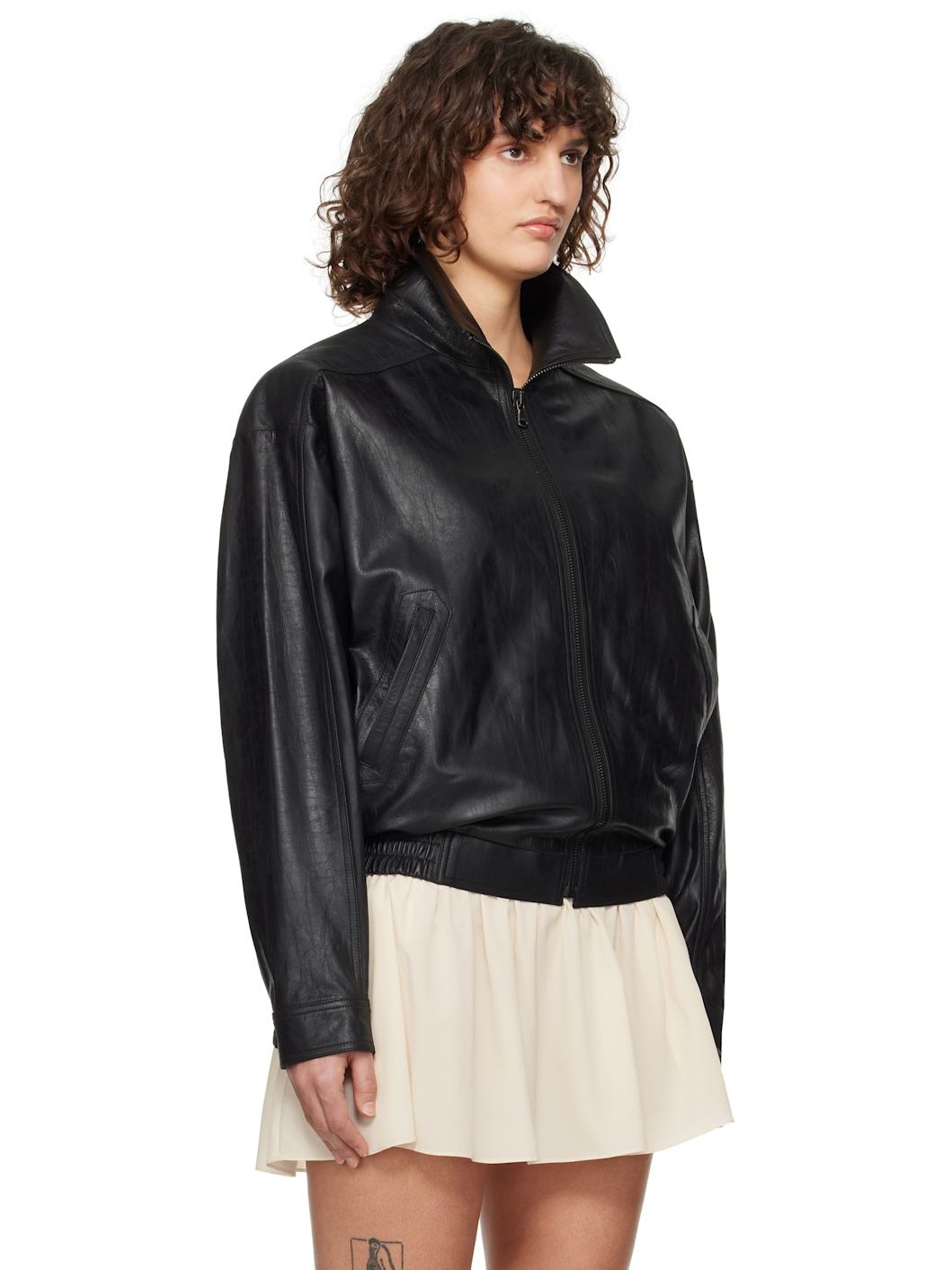 Black Vintage Crack Effect Leather Jacket - 2