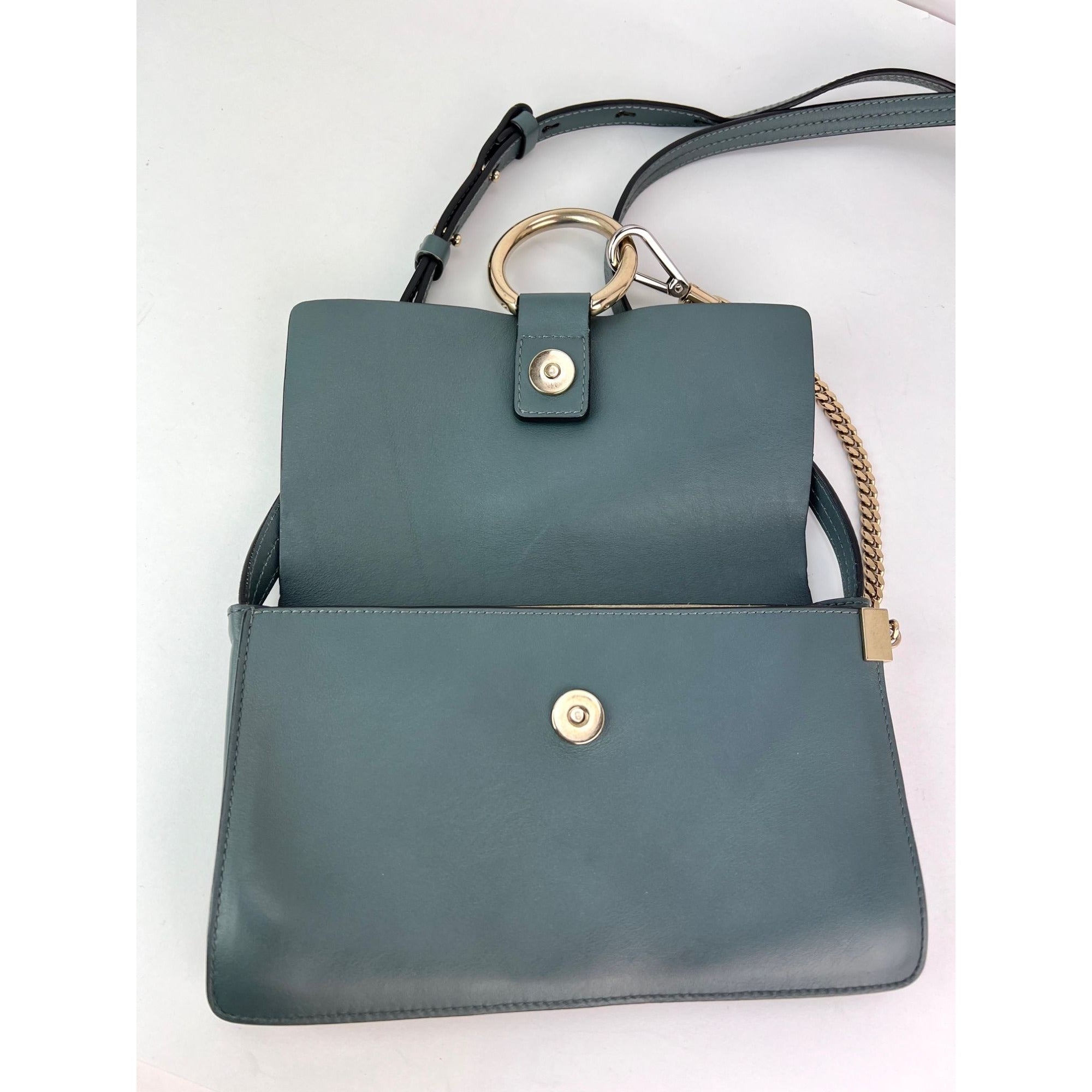 Chloe Faye Chain Suede Leather Gray Blue Crossbody Bag - 10