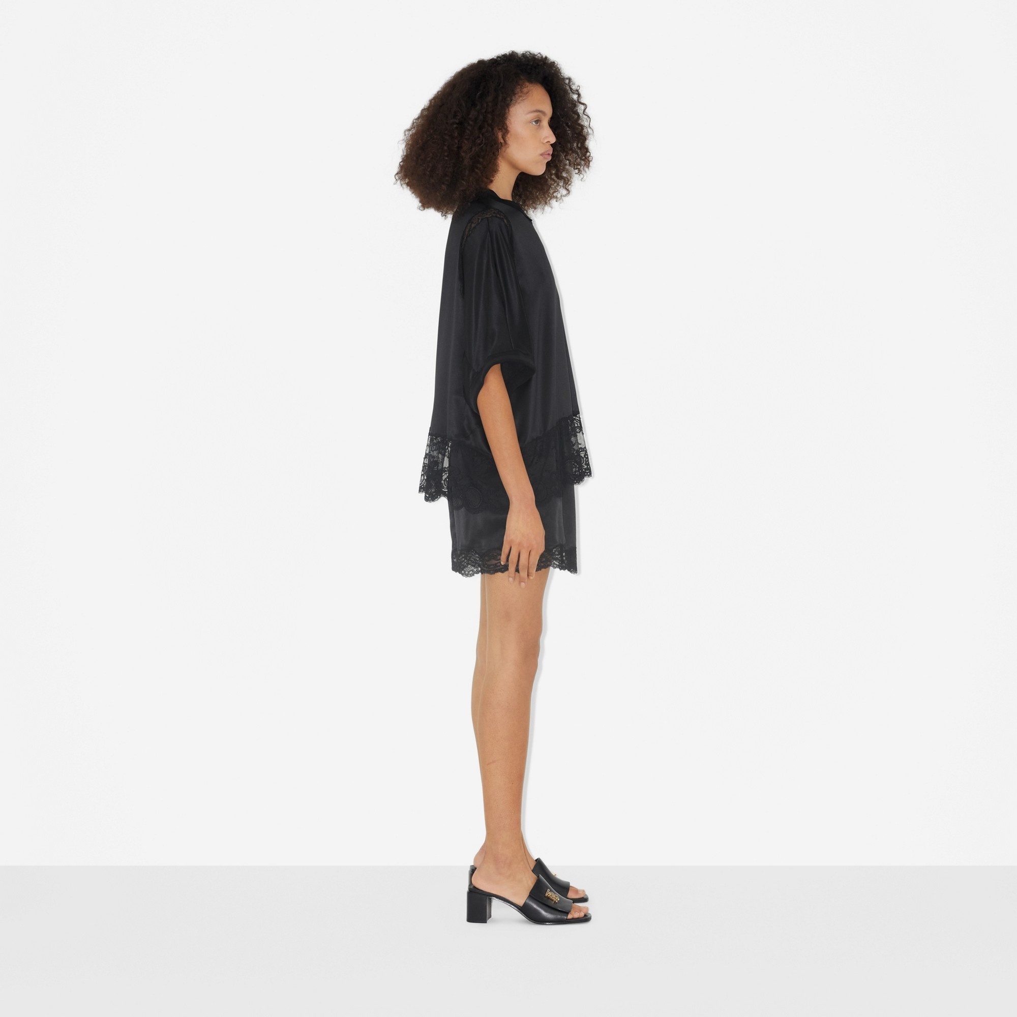 Lace Trim Silk Satin Skirt - 3
