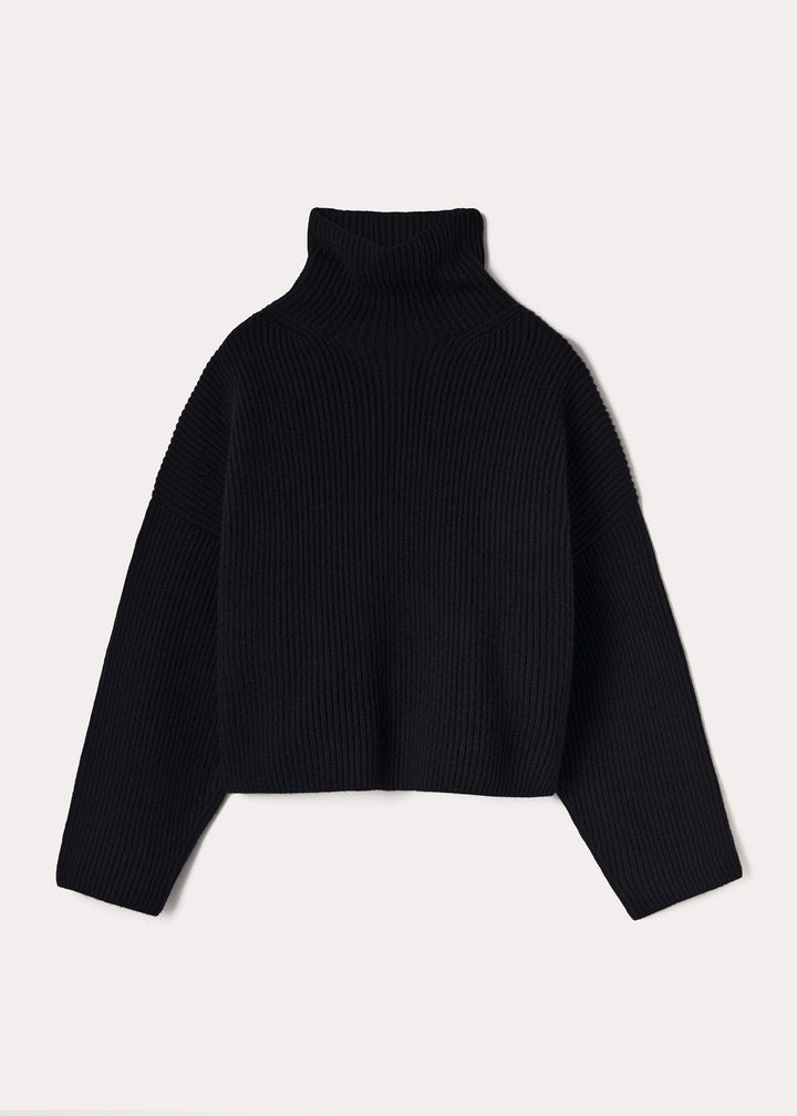Wool-blend rib knit black - 1