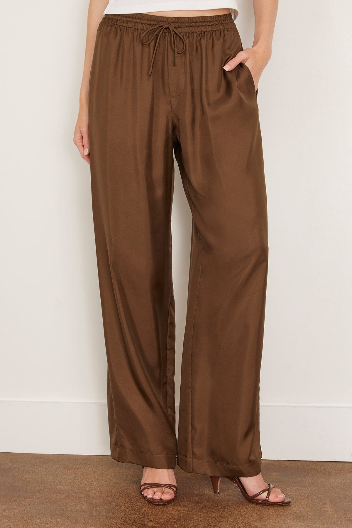 Wide Leg Silk Trousers in Forest - 3