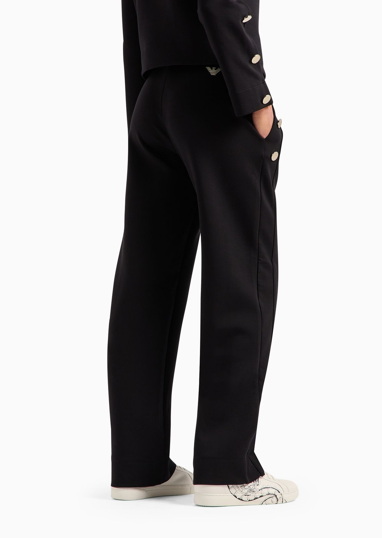 double-jersey palazzo trousers with golden buttons - 3