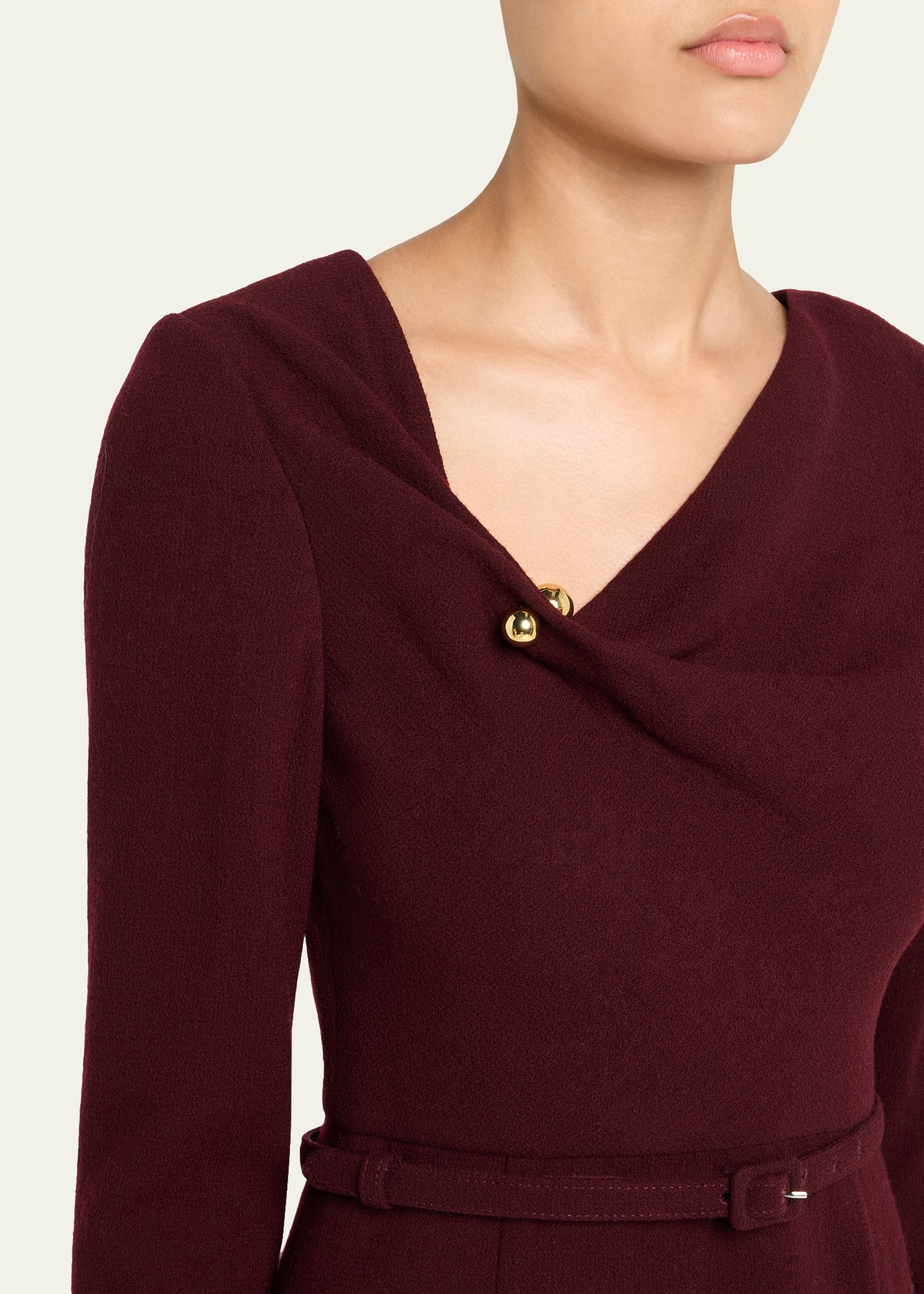 Sphere Pin Draped Wool Crepe Midi Dress - 5