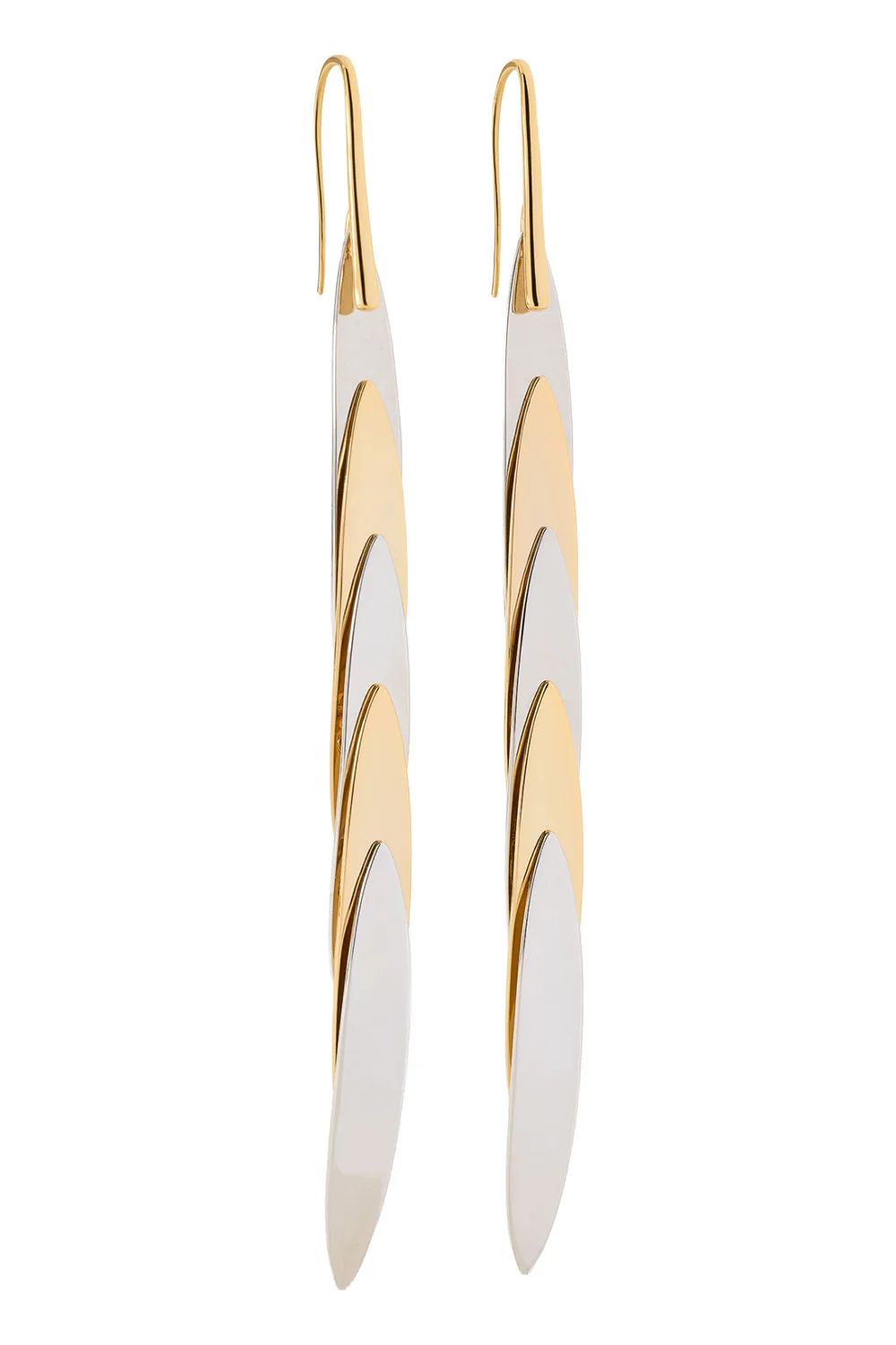Long Feather Drop Earrings - Silver Yellow - 1