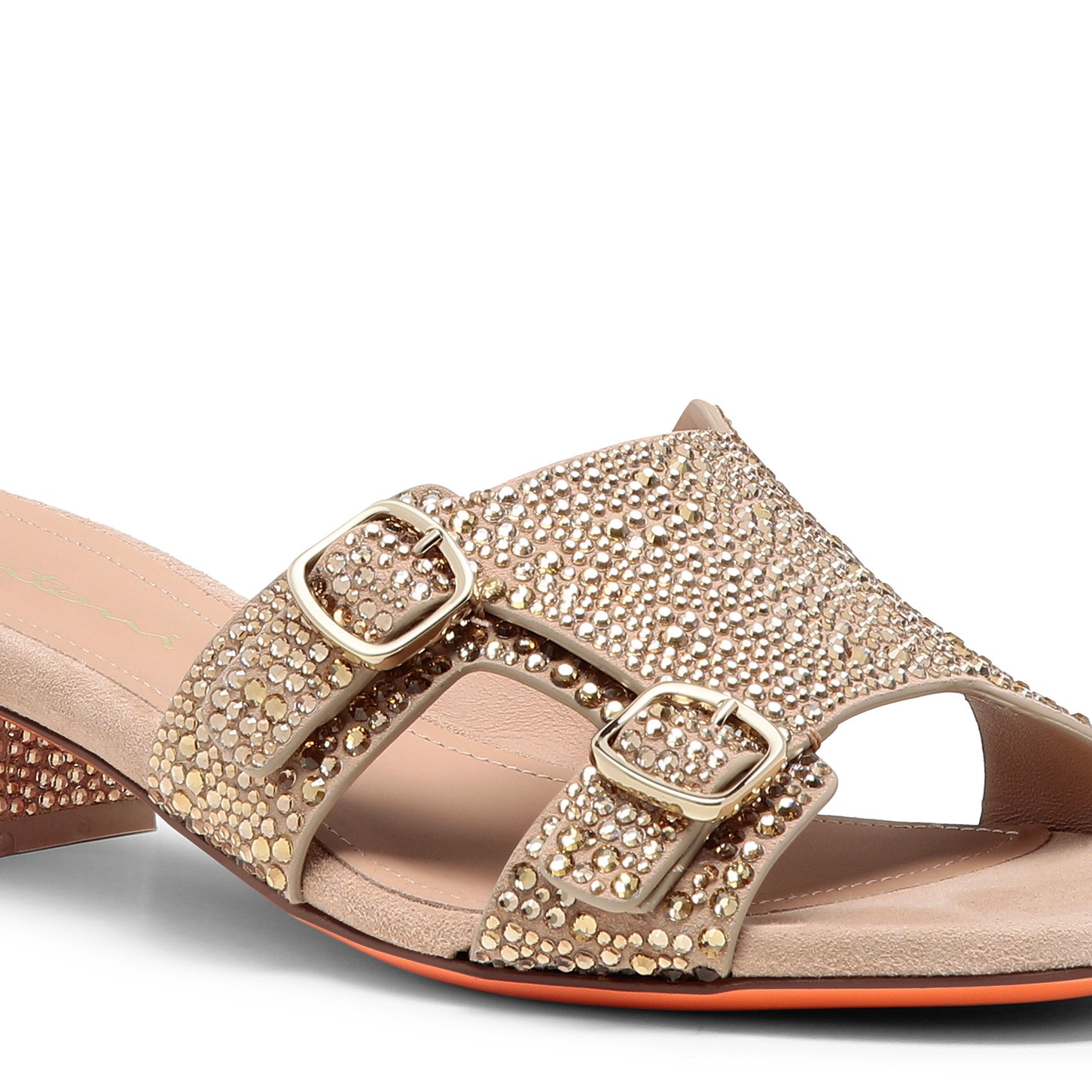 Women's gold suede and strass low-heel Didi sandal - 5