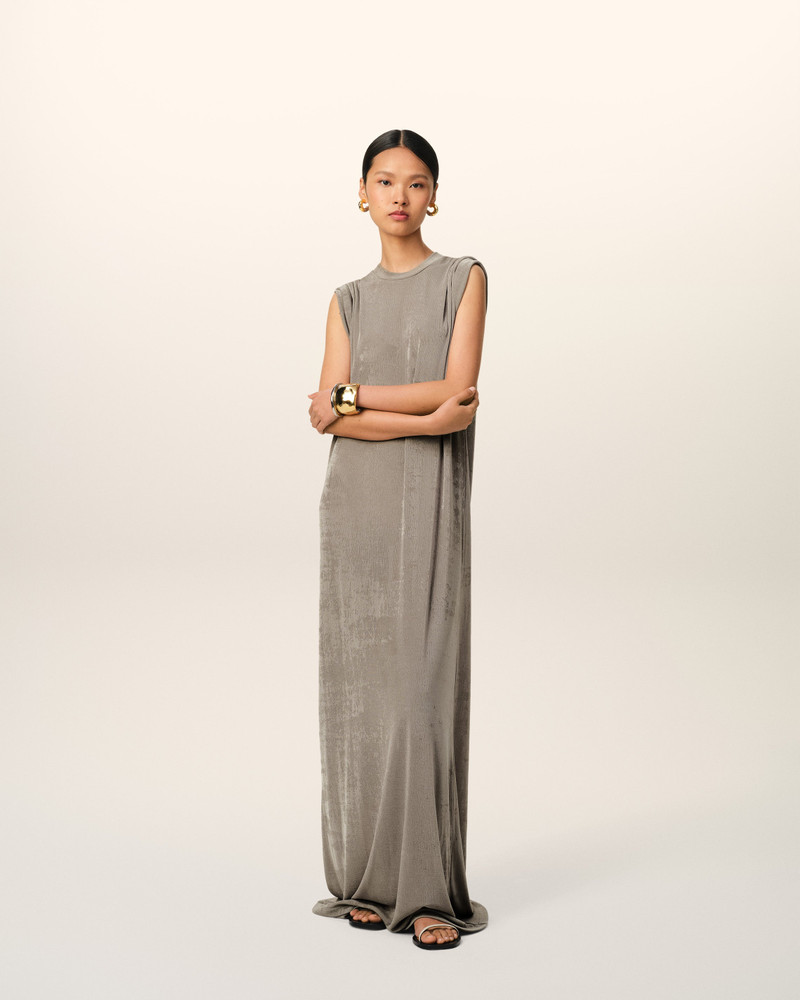 AMI Paris BEIGE RIB JERSEY SHORT SLEEVE LONG DRESS outlook