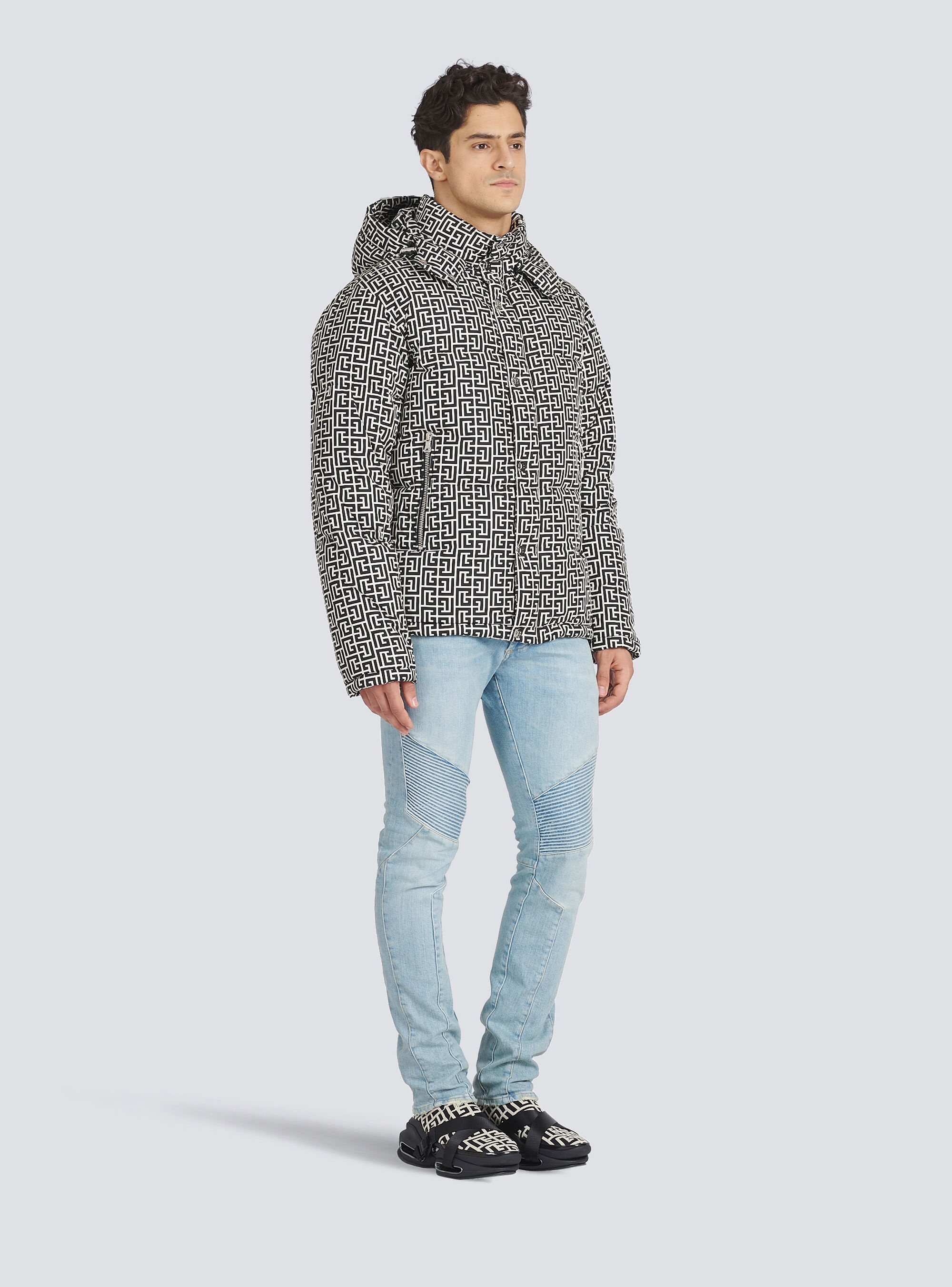 Nylon quilted coat with Balmain monogram - 4
