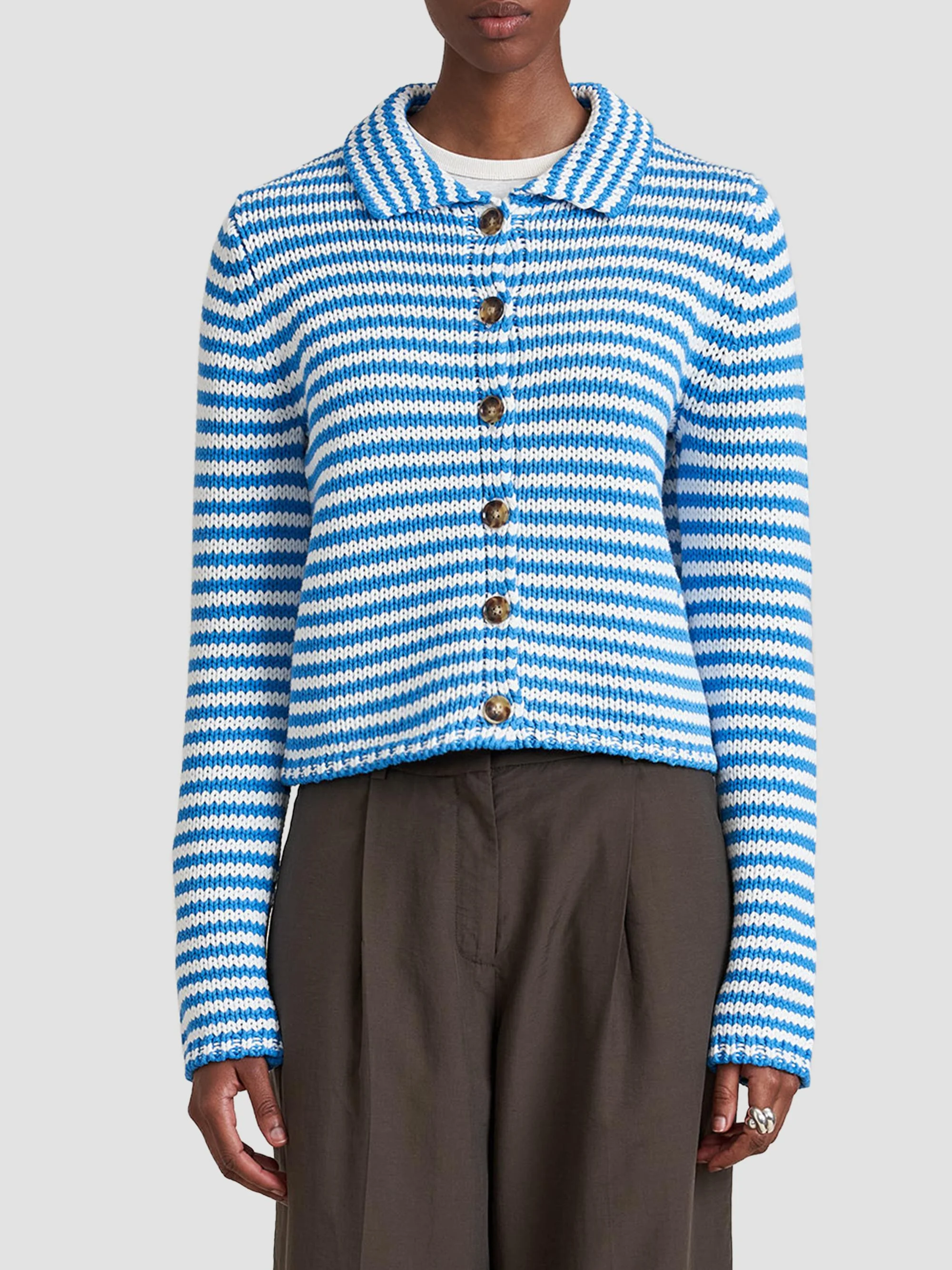 Women's Stripe Cardigan - Blue Ivory - 1