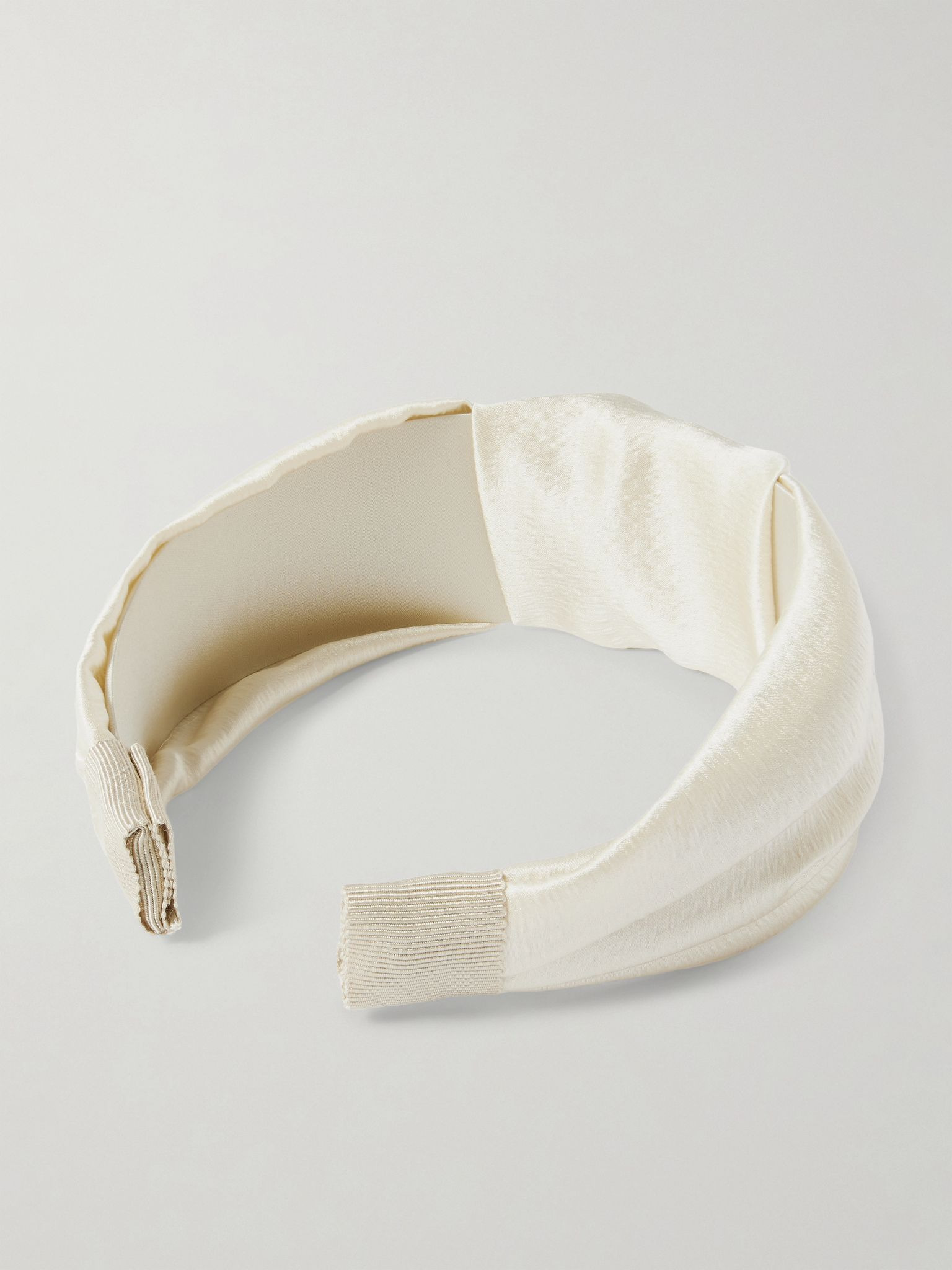 Samaya knotted hammered silk-satin headband Cream - 3