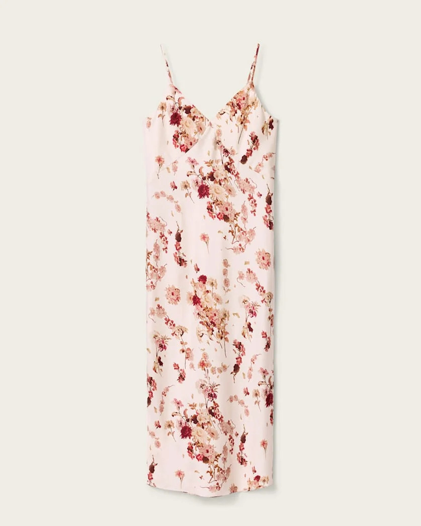 MELODY FLORAL SILK BLEND MIDI SLIP DRESS. - 1