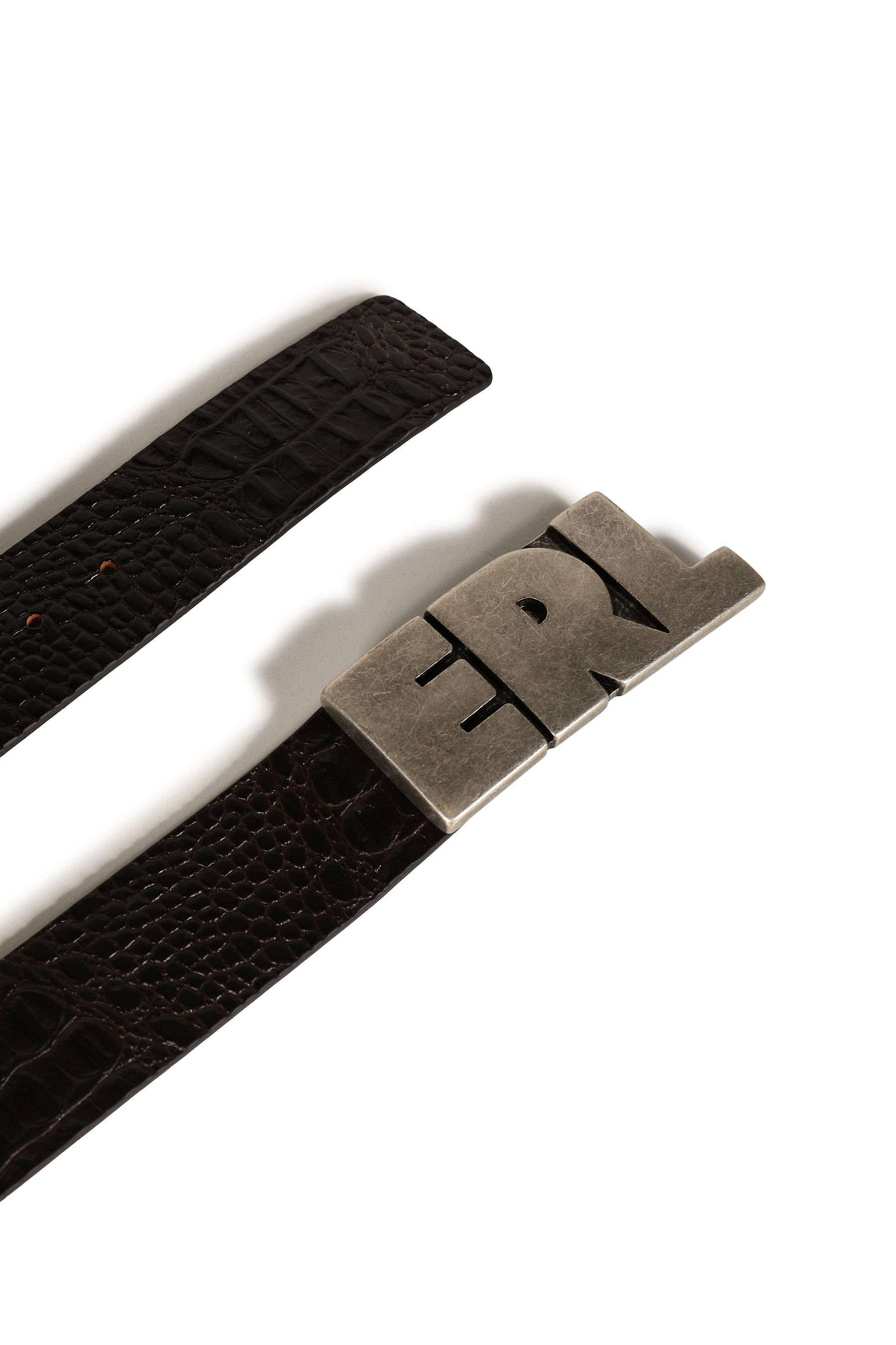 ERL LOGO CROCO EFFECT LEATHER BELT / BRW - 3