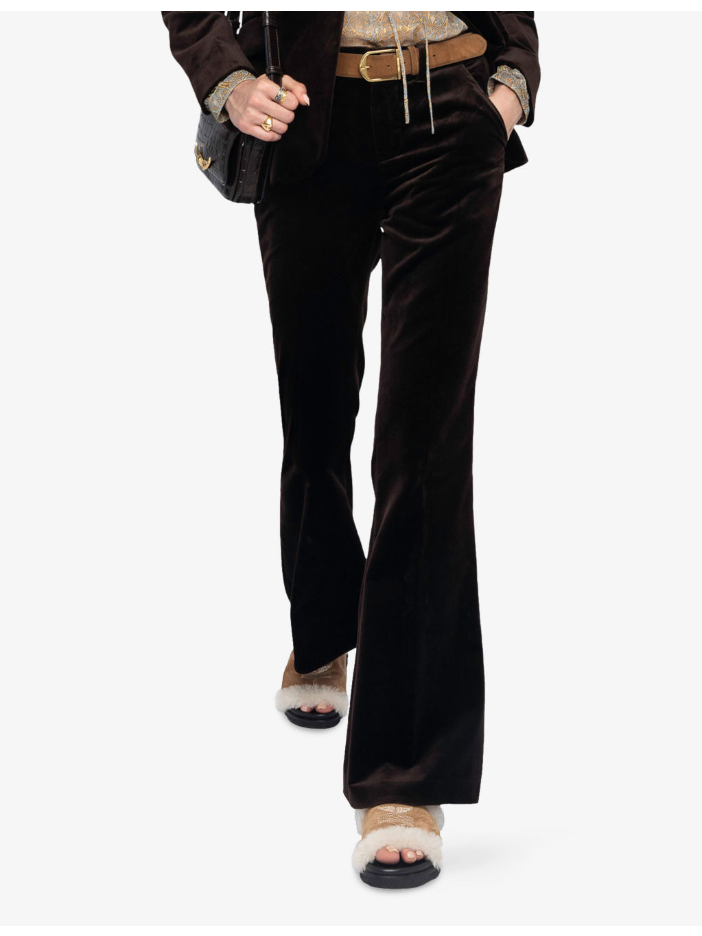 Prevy flared-leg mid-rise cotton-velvet trousers - 3