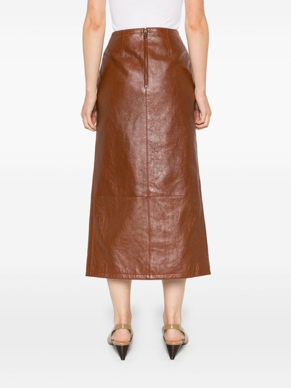 front-slit leather midi skirt - 4