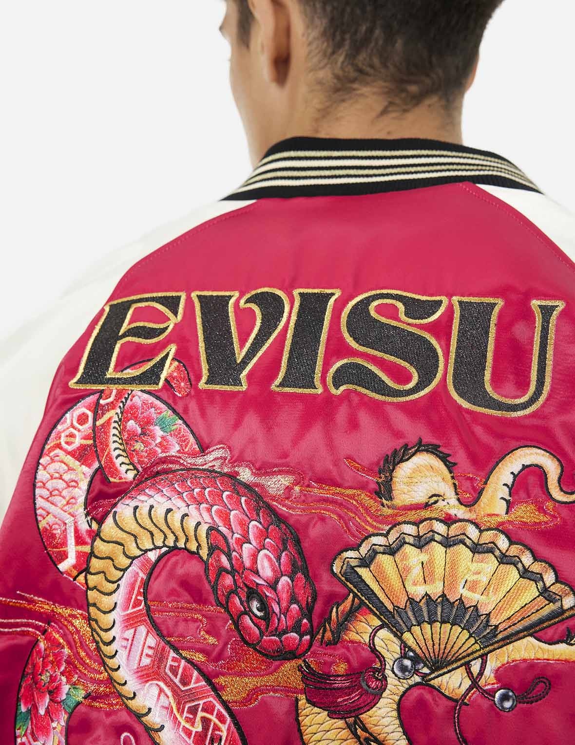 Soaring Snake Embroidery and Traditional Japanese Totem Prints Reversible Relax Fit Souvenir Jacket - 10
