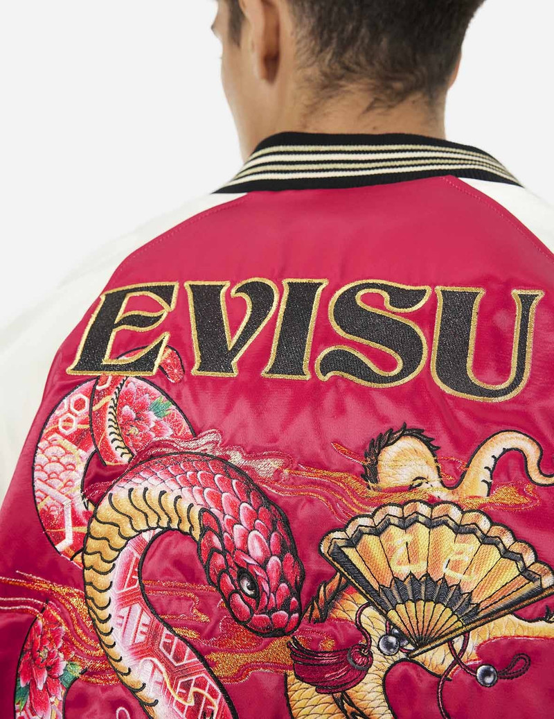 Soaring Snake Embroidery and Traditional Japanese Totem Prints Reversible Relax Fit Souvenir Jacket 10