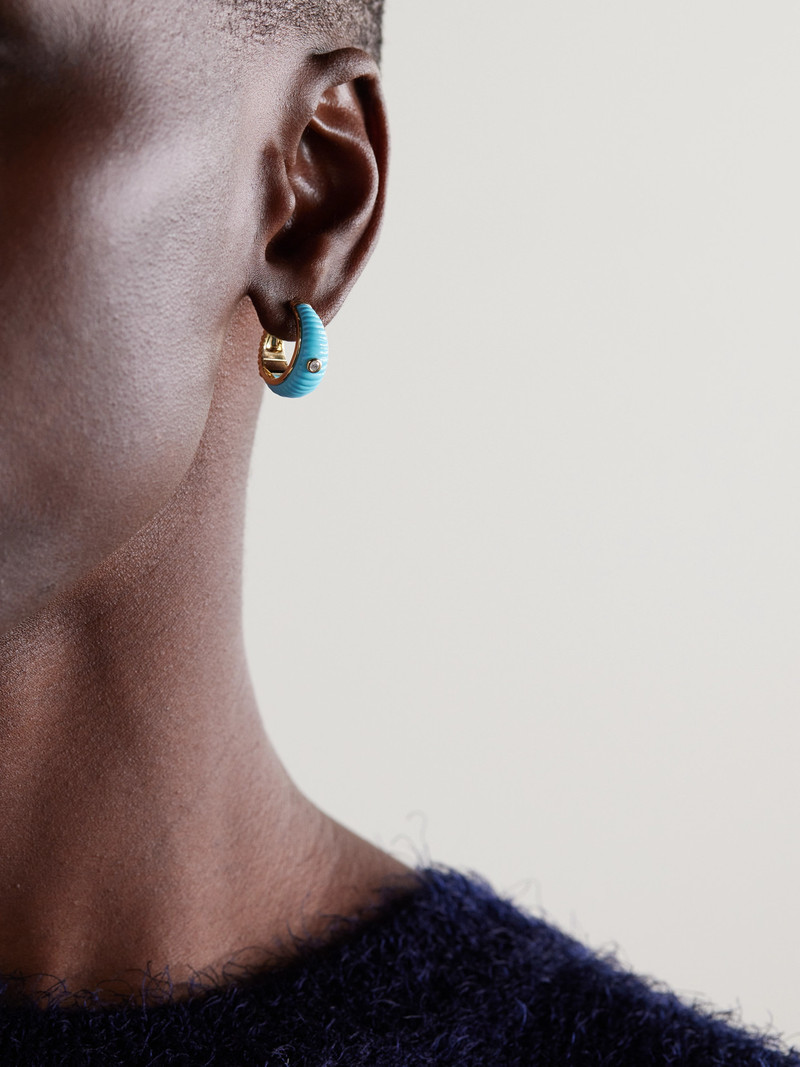Yvonne Léon Berlingot 9-karat Gold, Turquoise And Diamond Hoop Earrings outlook