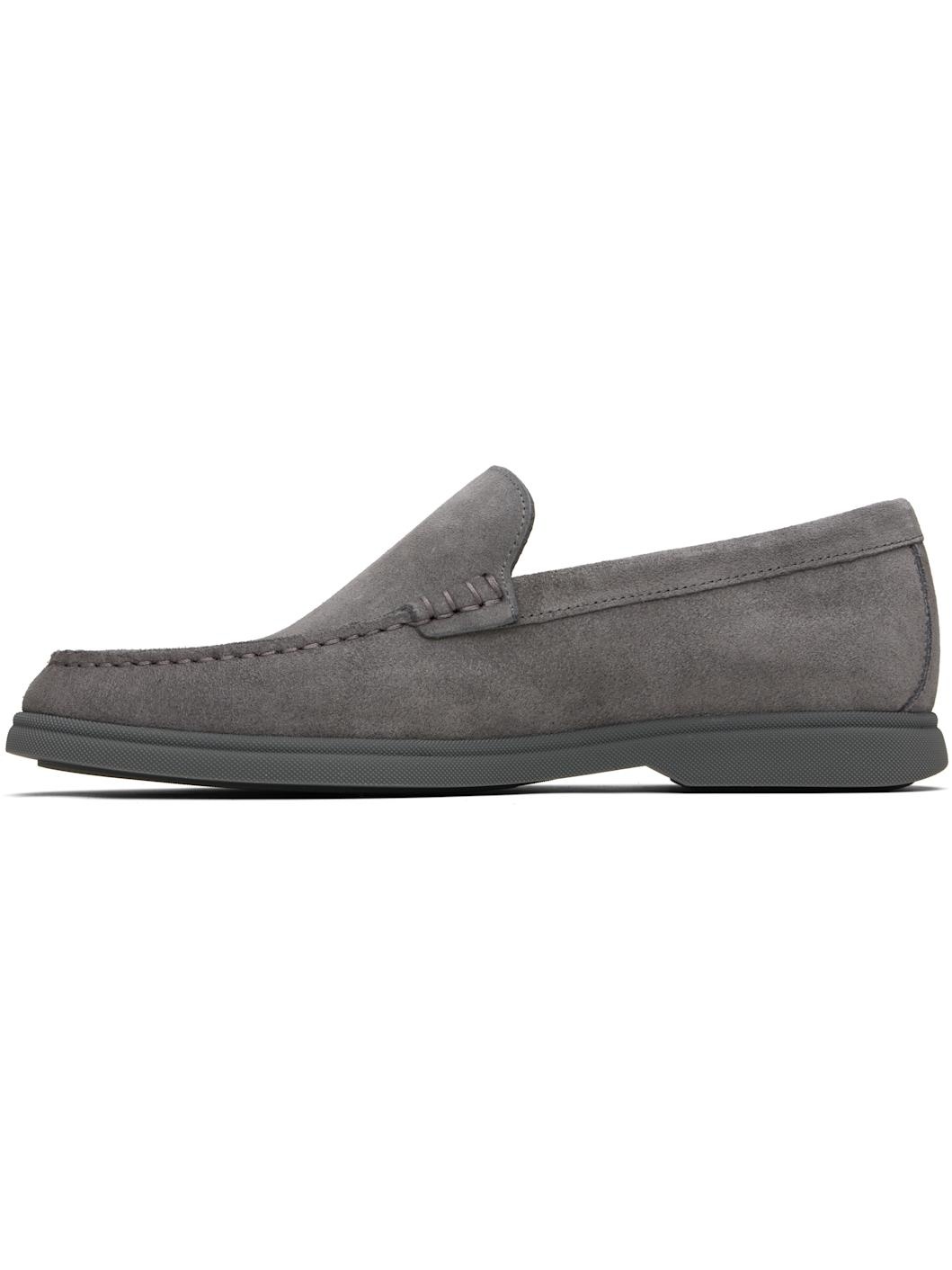 Gray Suede Contrast Sole Loafers - 3
