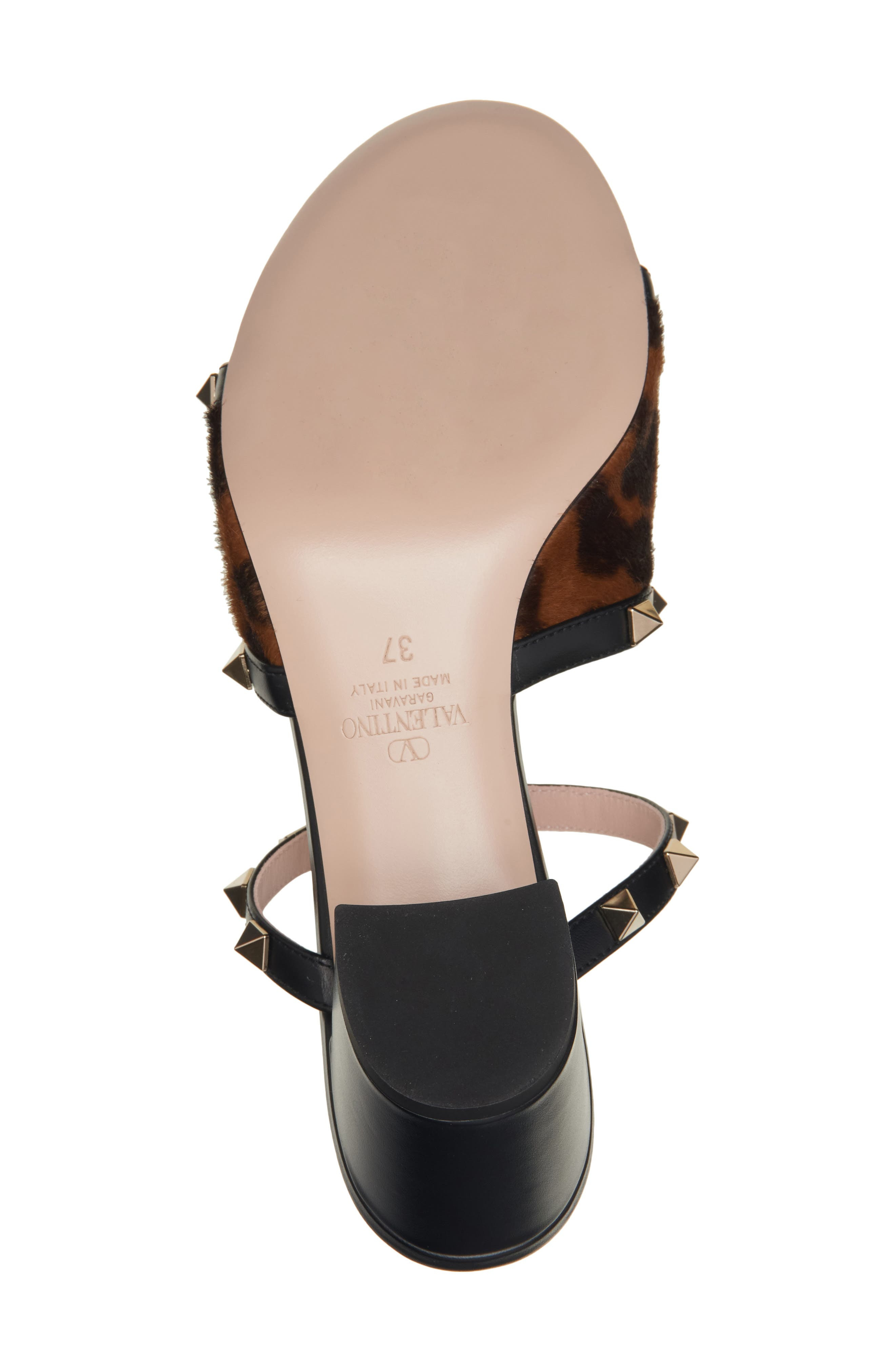 Valentino Rockstud Genuine Calf Hair & Leather Slide Sandal in Ab7 Miele-T.moro/nero at Nordstrom - 6