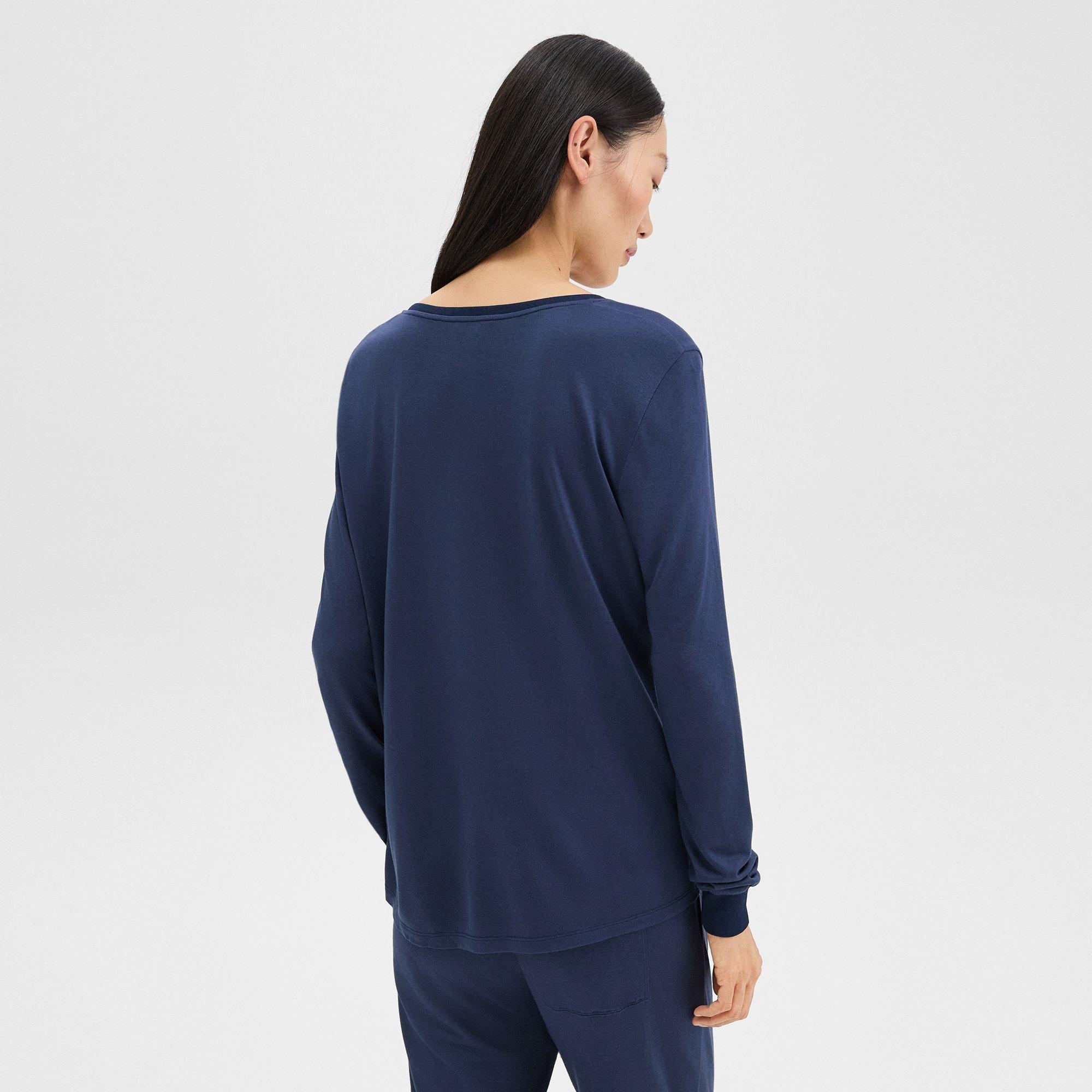 Ribbed V-Neck Top in Silk-Modal - 4