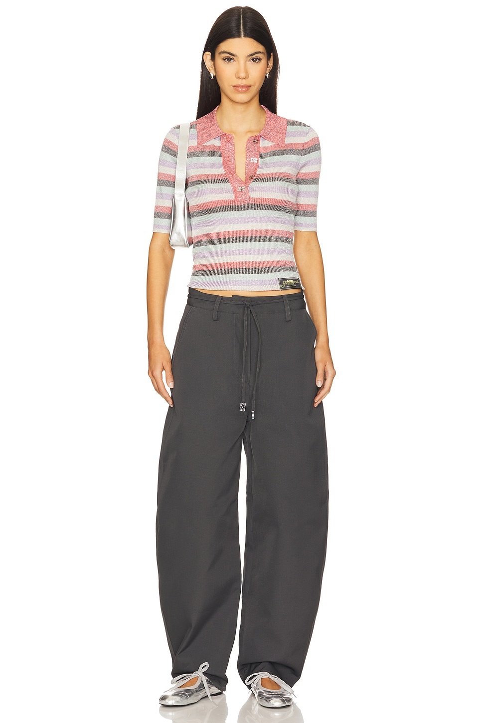 Light Sparkle Rib Polo Top - 4