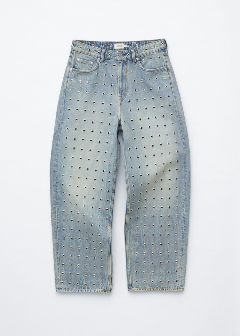 Wide-Leg Eyelet Jeans 1