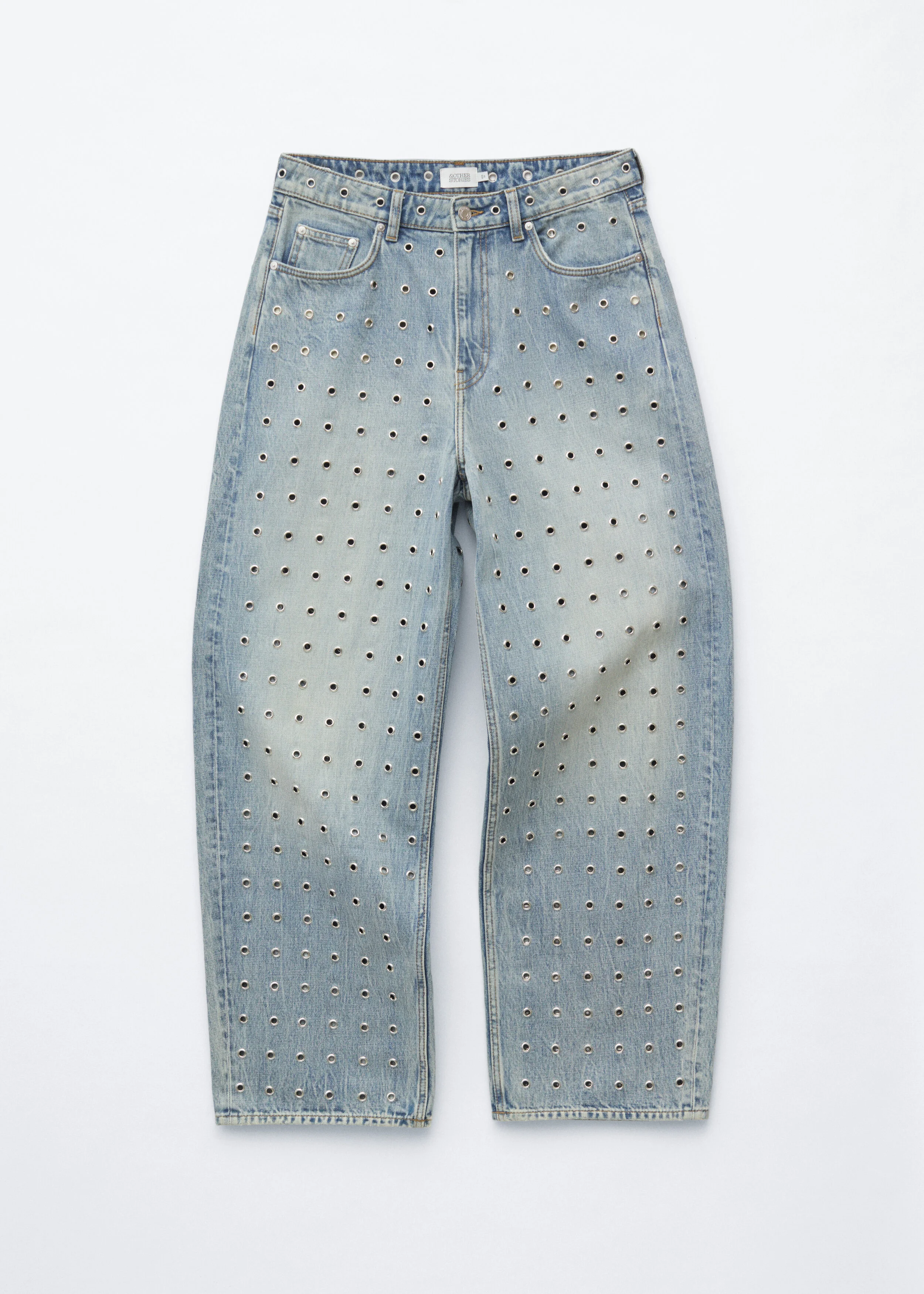 Wide-Leg Eyelet Jeans - 1