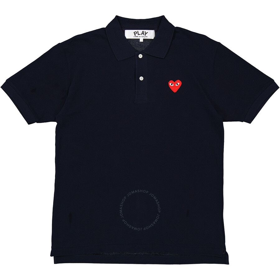 Comme Des Garcons Embroidered Red Heart Polo Shirt In Navy - 1