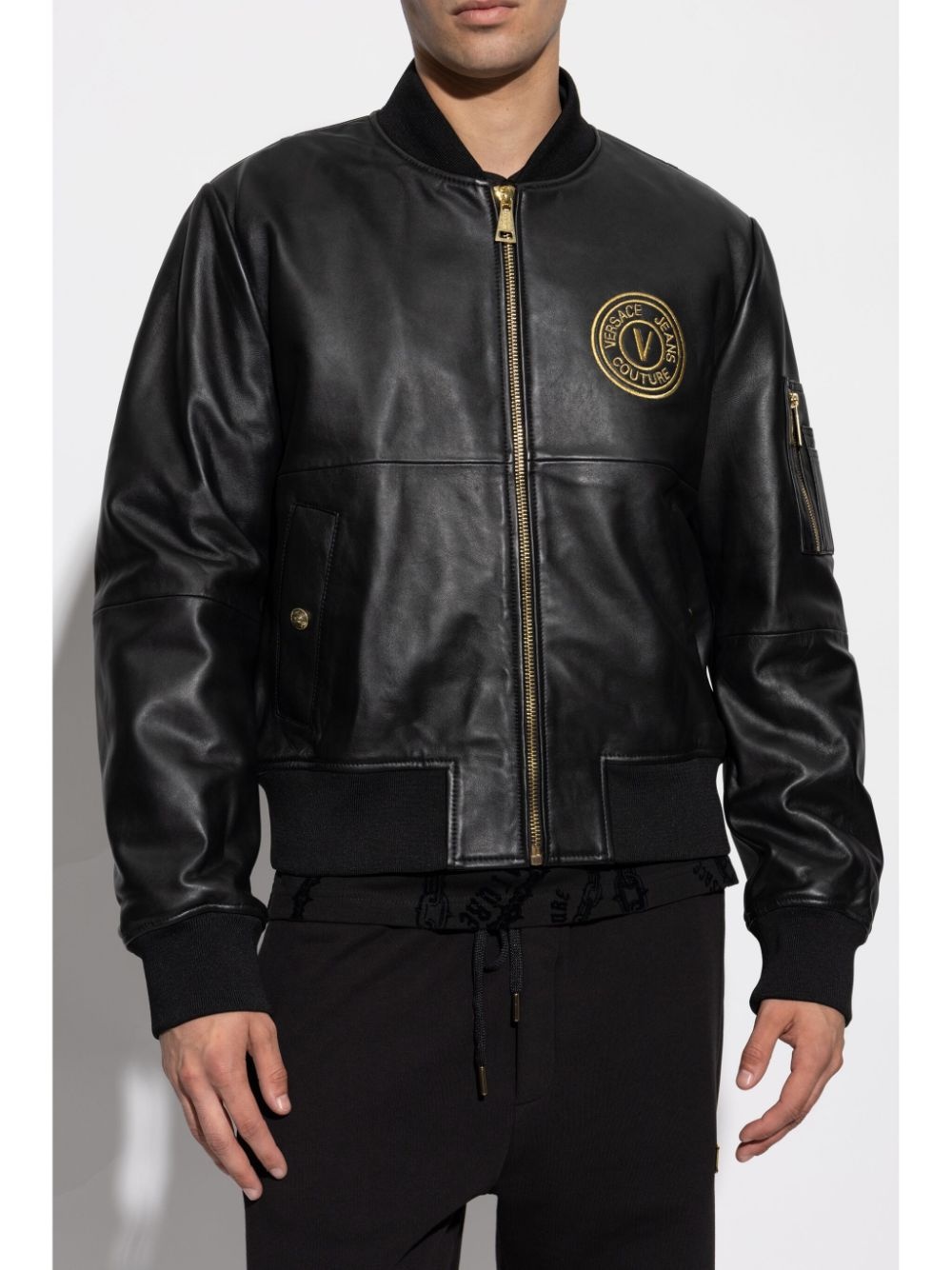 V-Emblem leather bomber jacket - 3