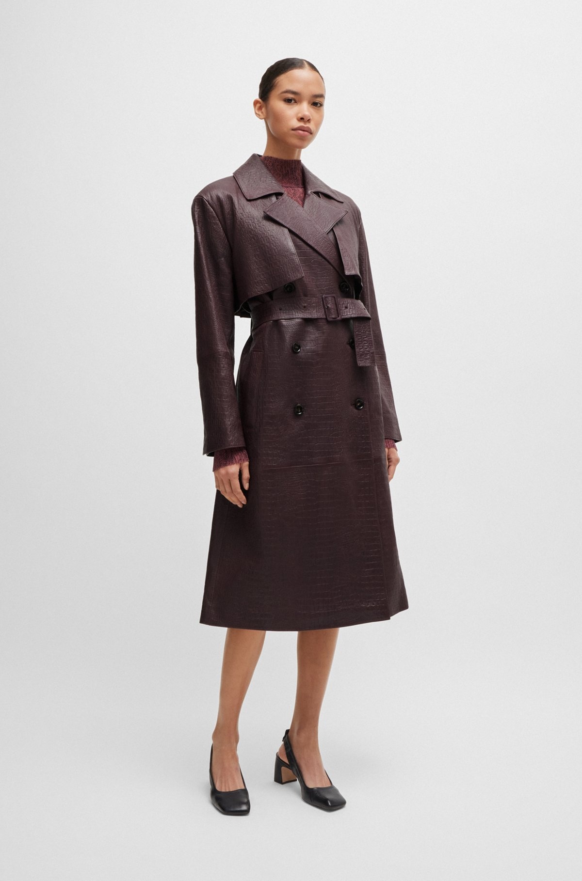 DOUBLE-BREASTED TRENCH COAT IN CROCODILE-PATTERNED LEATHER - 3