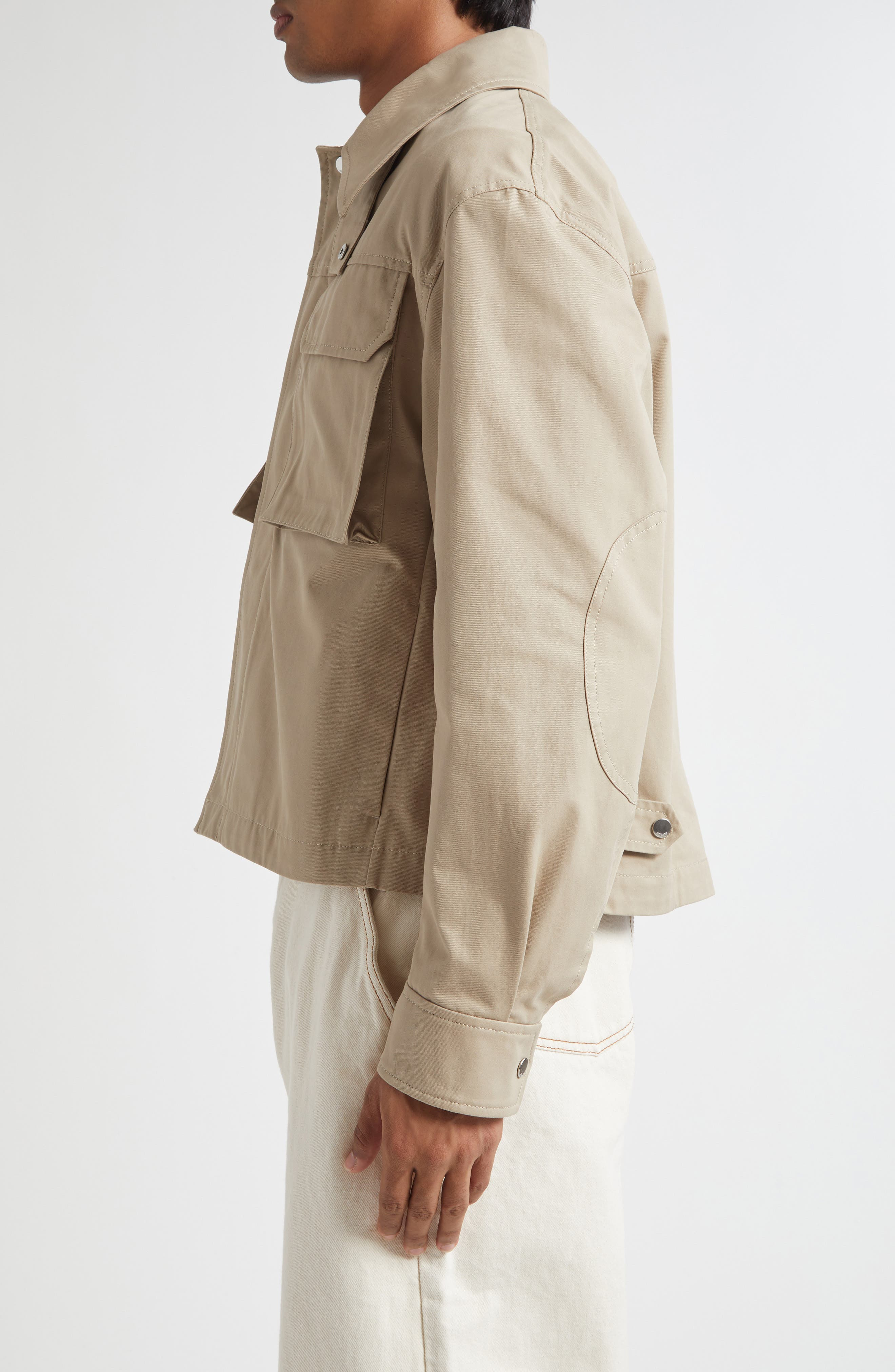 AMI PARIS Cotton Gabardine Worker Jacket in Cafe Creme at Nordstrom - 3