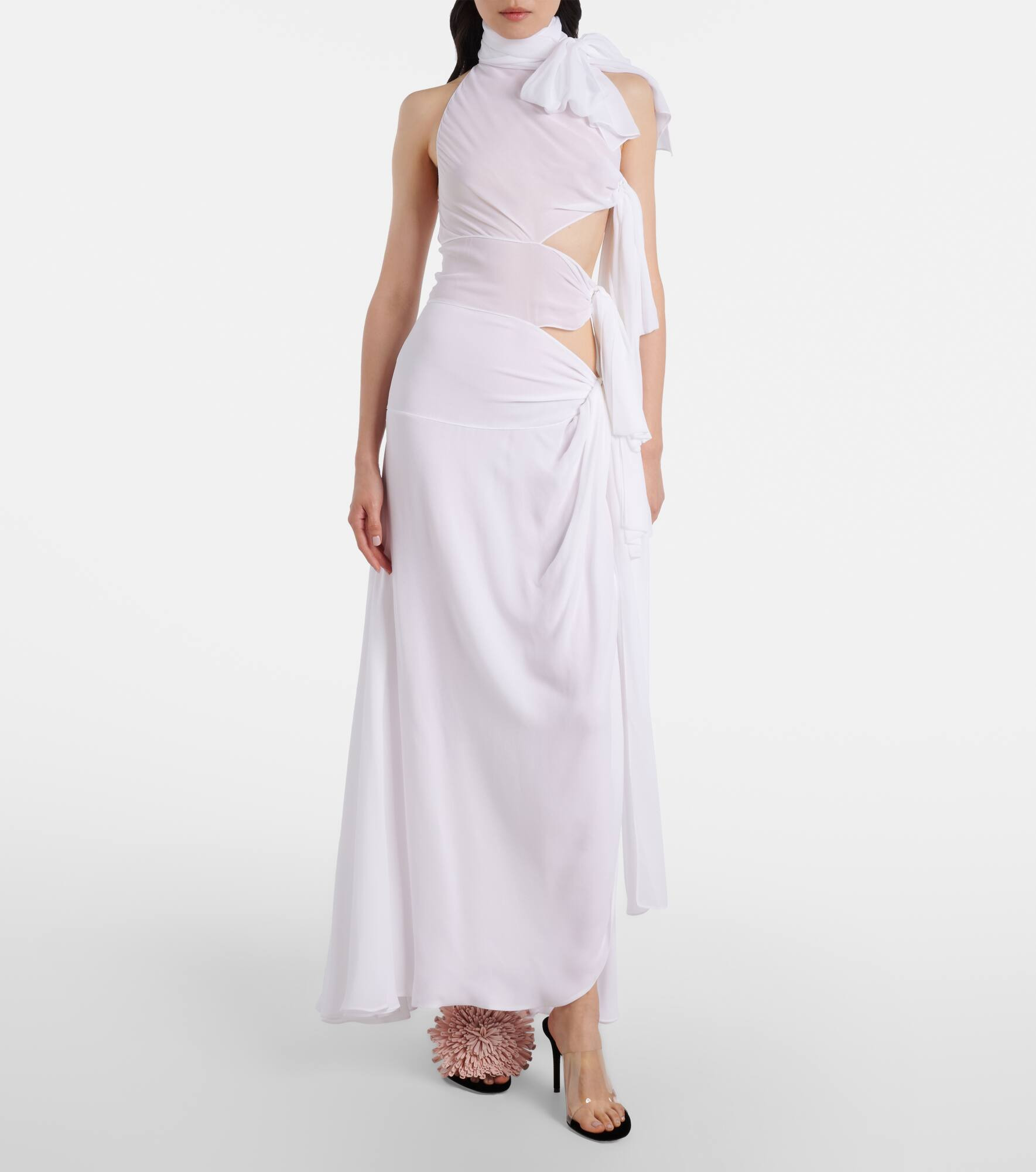 Asymmetric bow-detail georgette maxi dress - 7