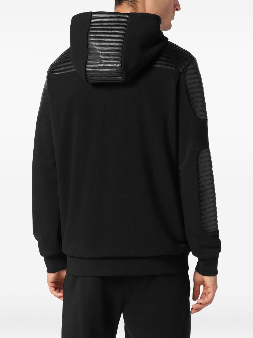 quilted leather hooded sweatshirt - 3