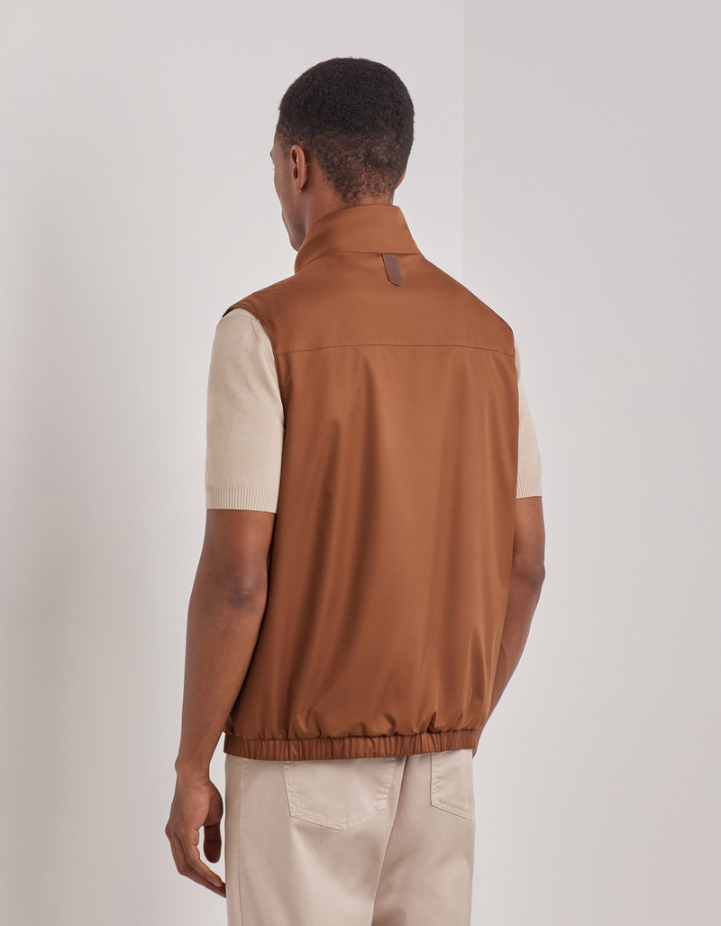 CARAMEL MIXED-MATERIAL ULTRALIGHT SUEDE BOMBER JACKET WITH KNIT INSERTS 214