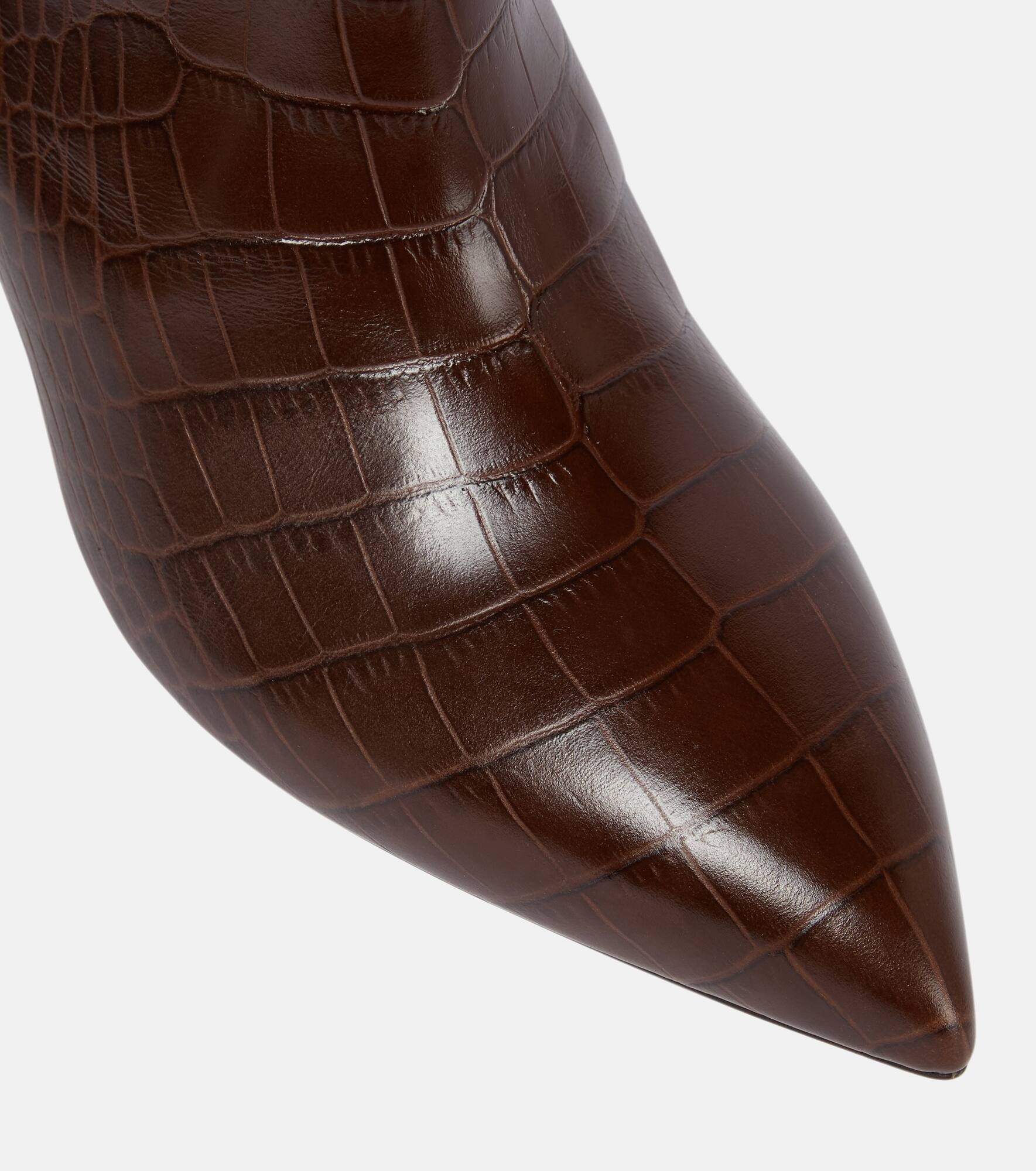 Croc-effect leather knee-high boots - 4