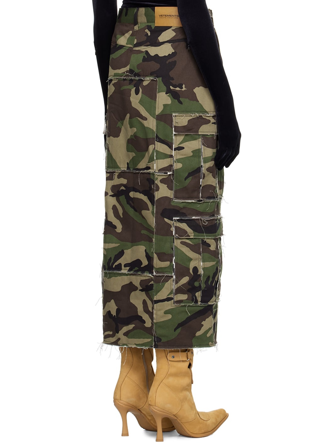 Khaki Patched Camo Cargo Maxi Skirt - 3